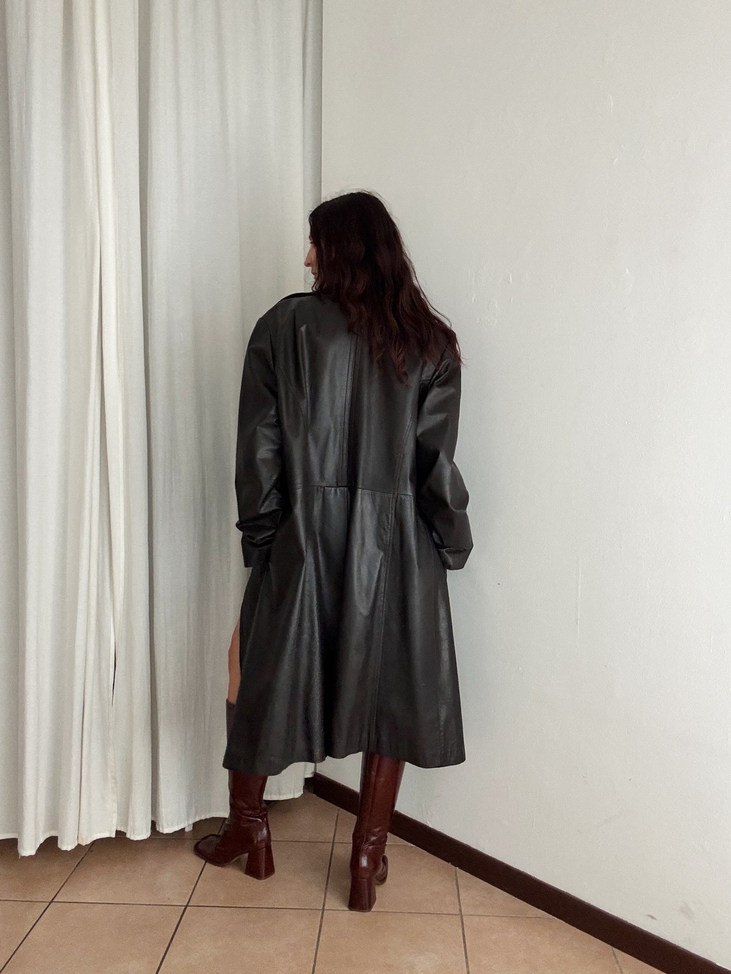 Trench in pelle marrone unisex XL