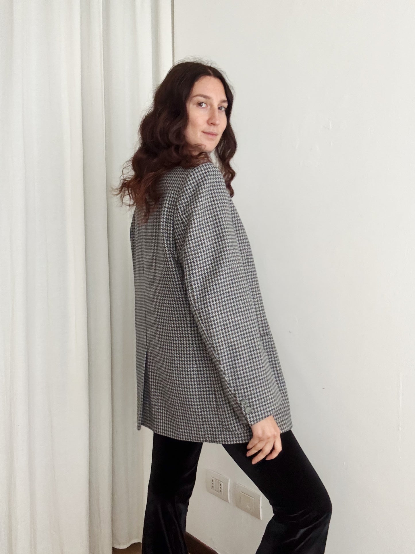 Blazer lana blu grigio L