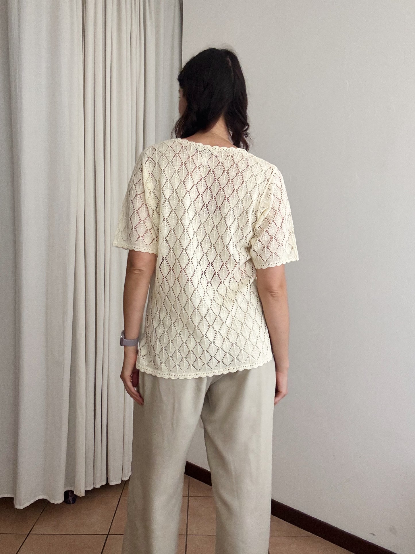 Maglietta traforata beige M