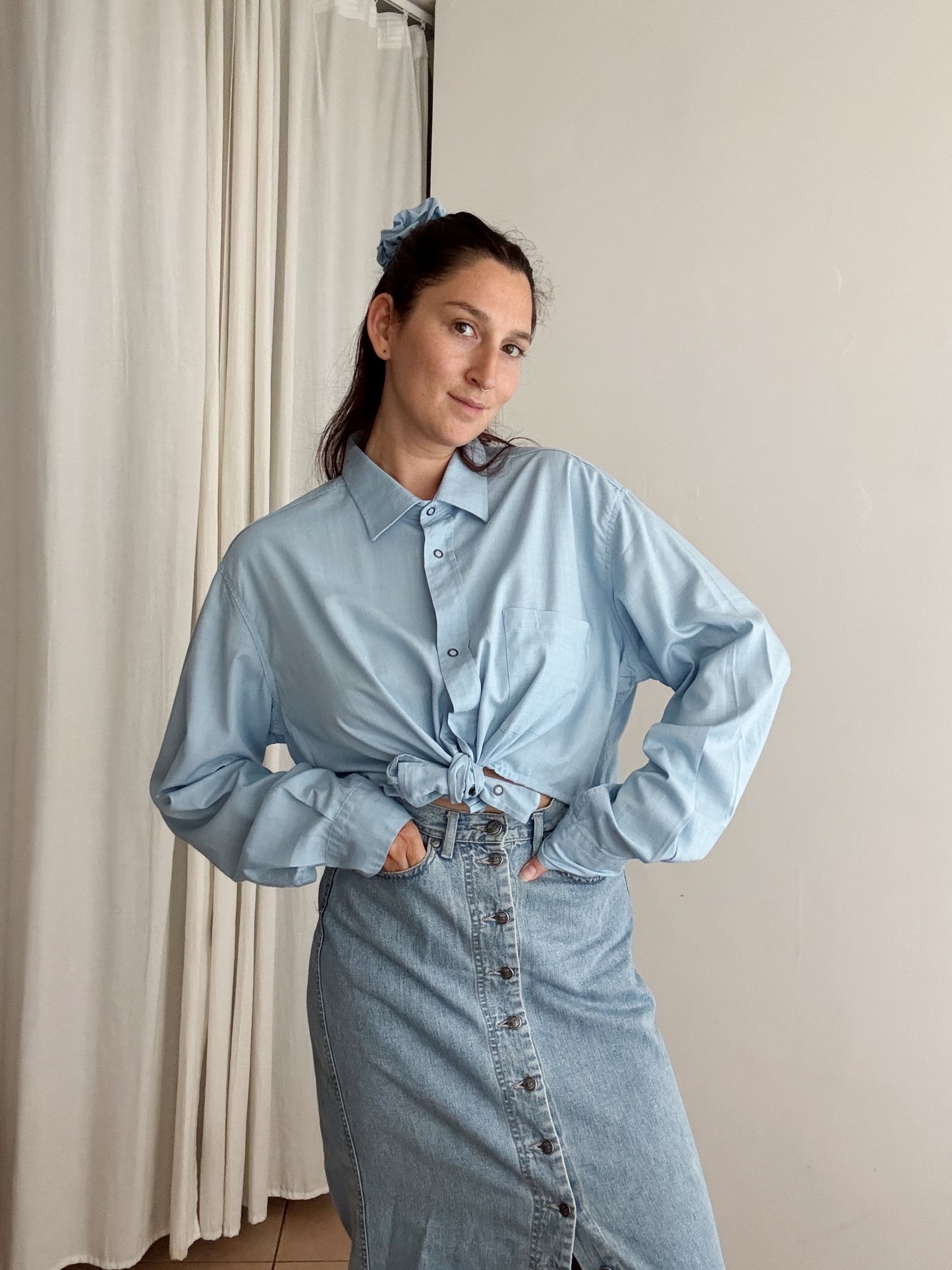 Crop + scrunchie azzurra