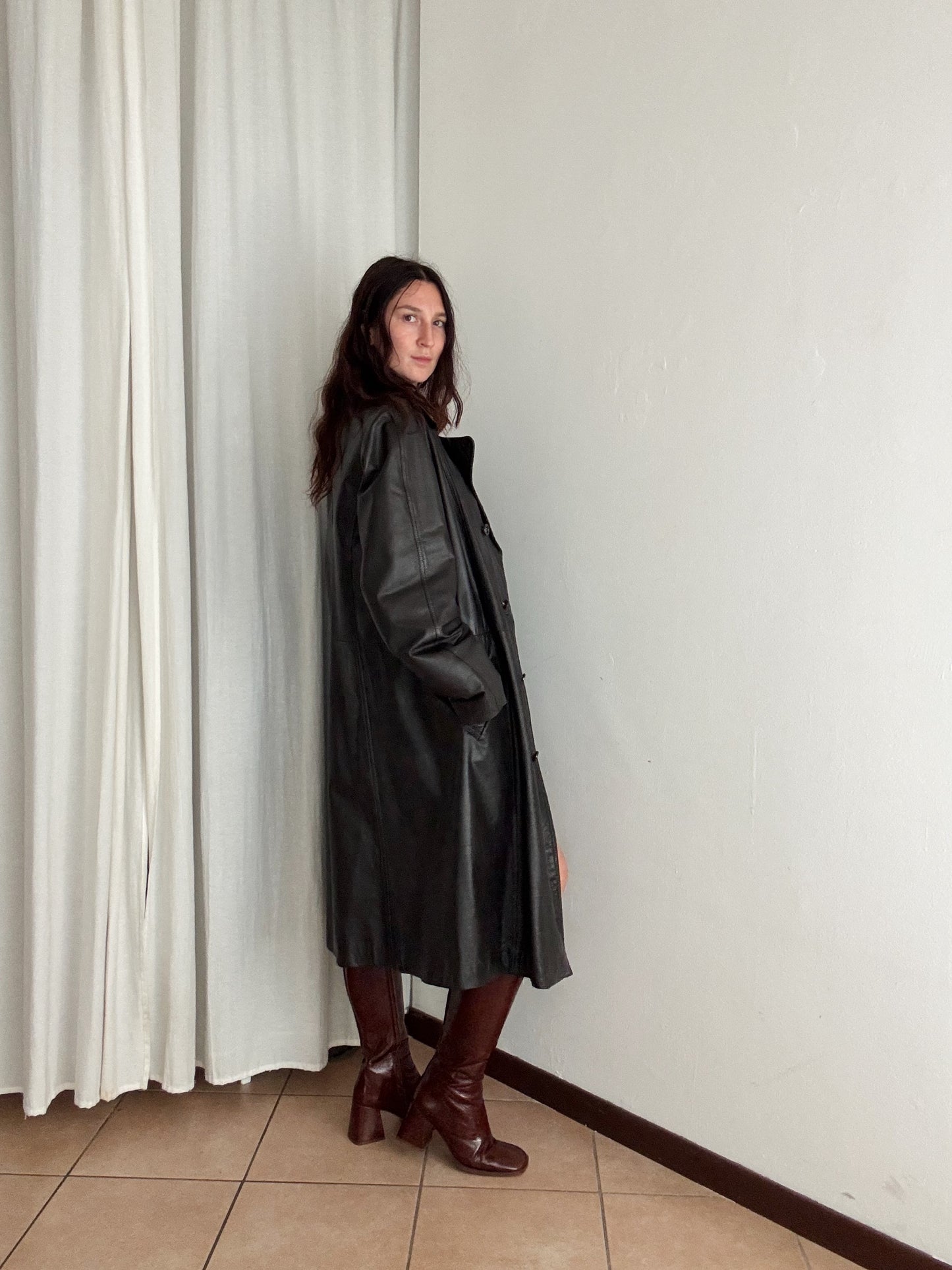 Trench in pelle marrone unisex XL