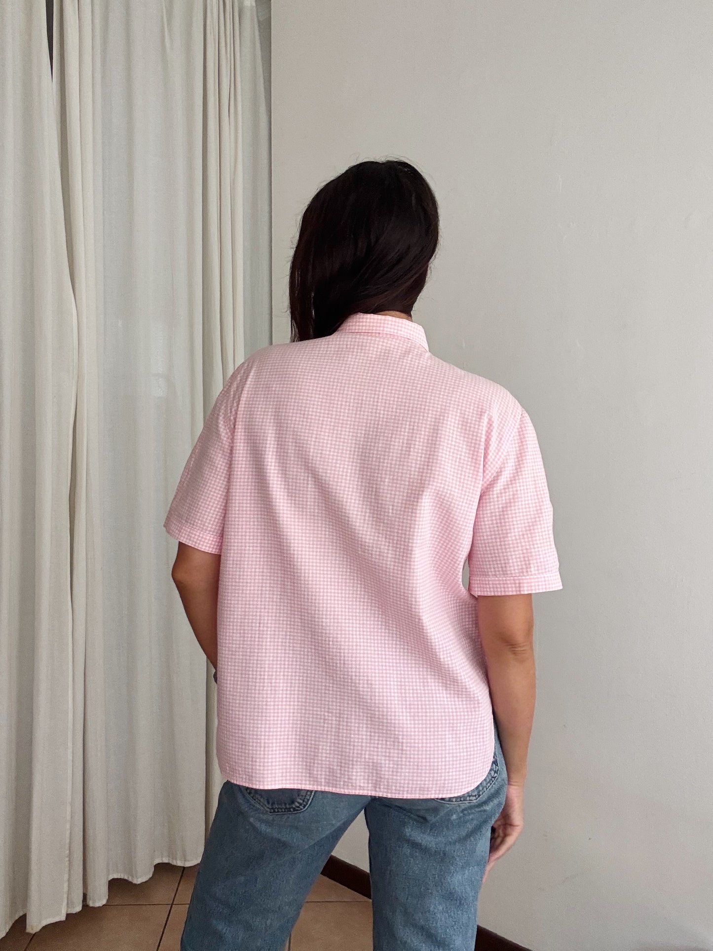 Camicia a quadretti rosa L