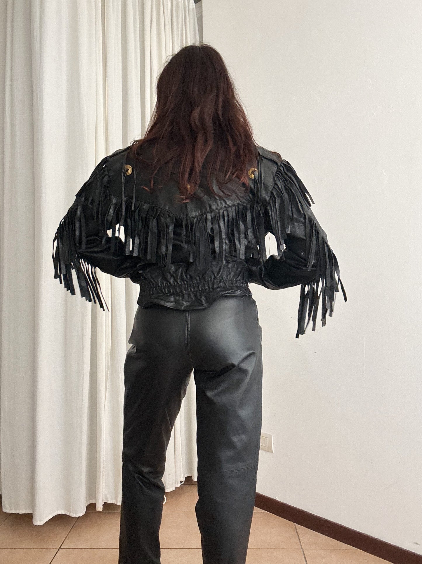 Giacca in pelle frange S