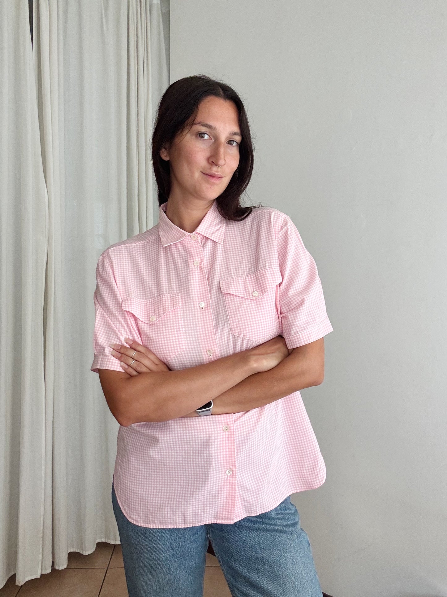 Camicia a quadretti rosa L