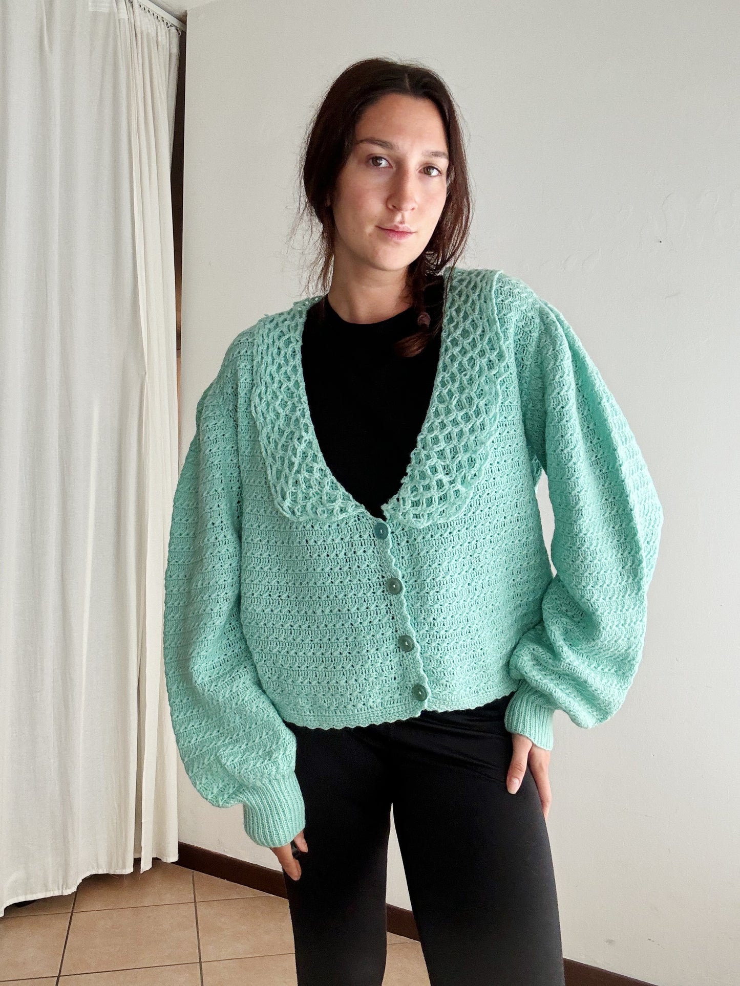 Cardigan verde acqua L