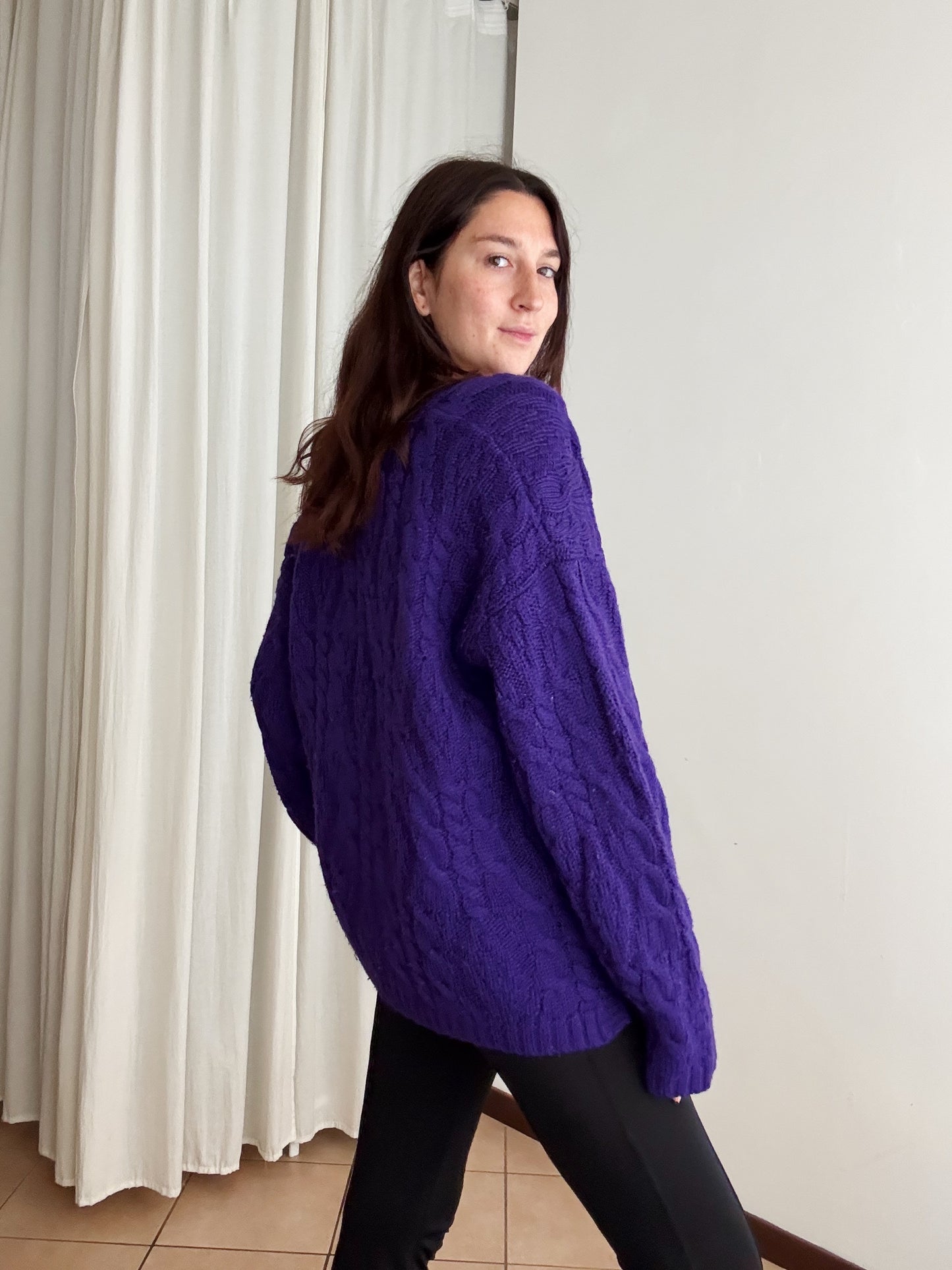 Maglione lana viola XL