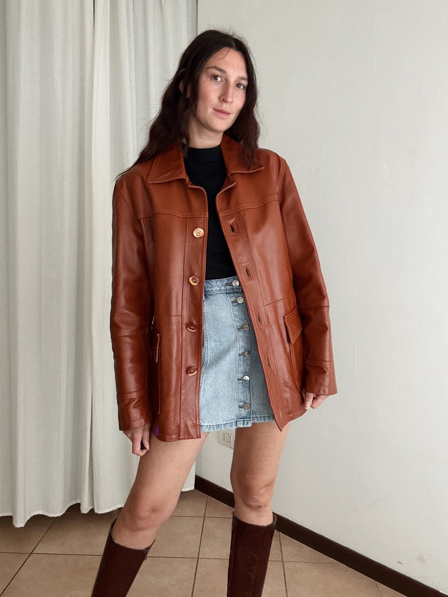 Giacca in pelle mattone unisex L