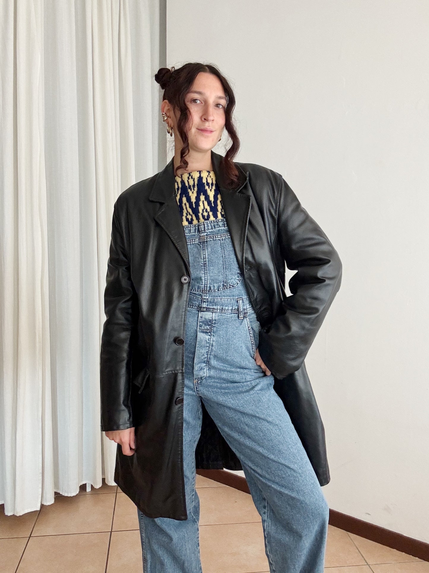 Giacca in pelle nera unisex M