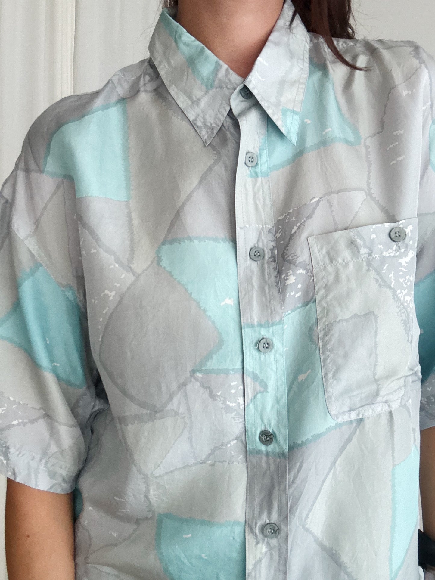 Camicia da uomo in seta grigia azzurra L