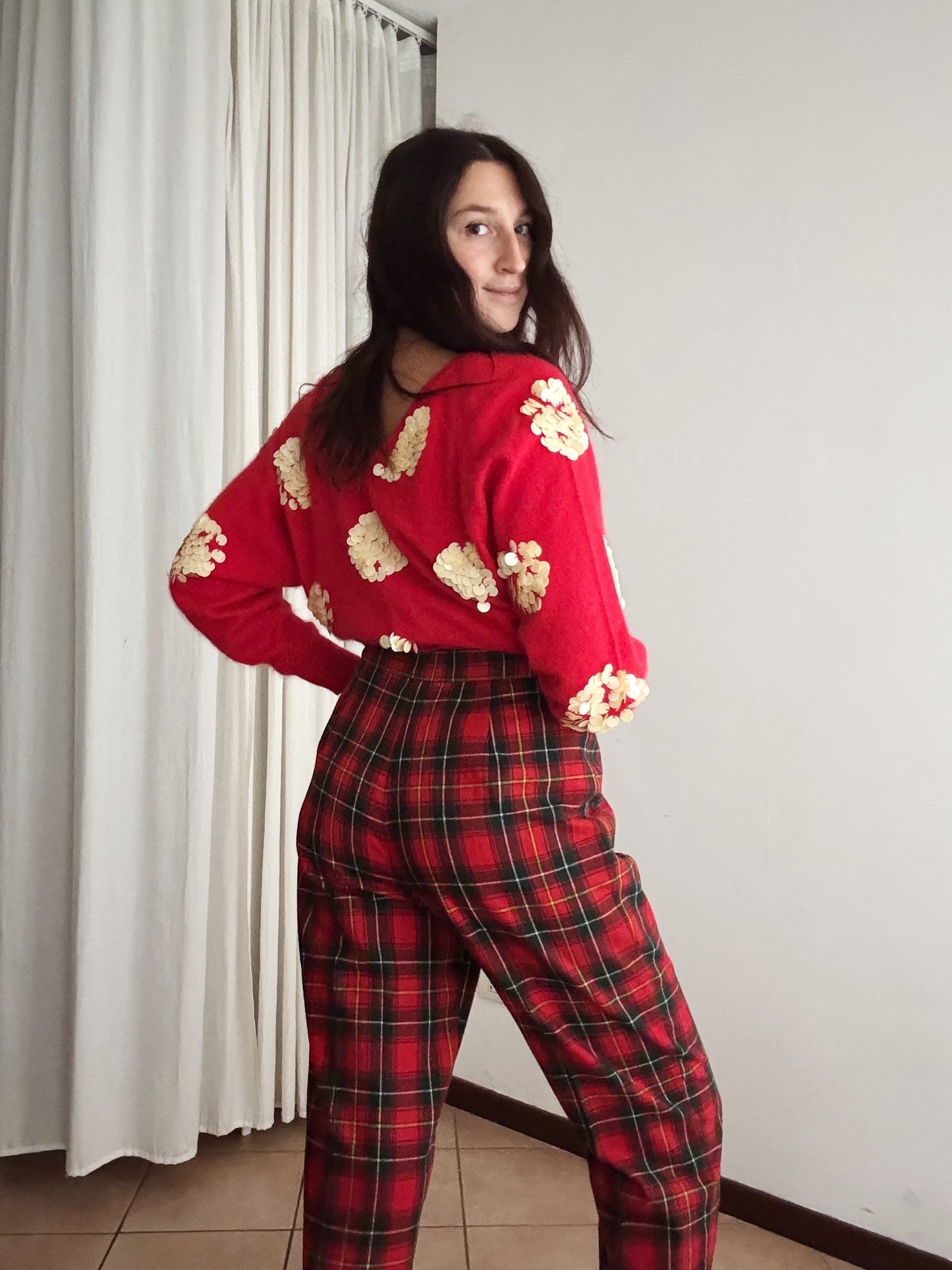 Pantaloni tartan rosso 44