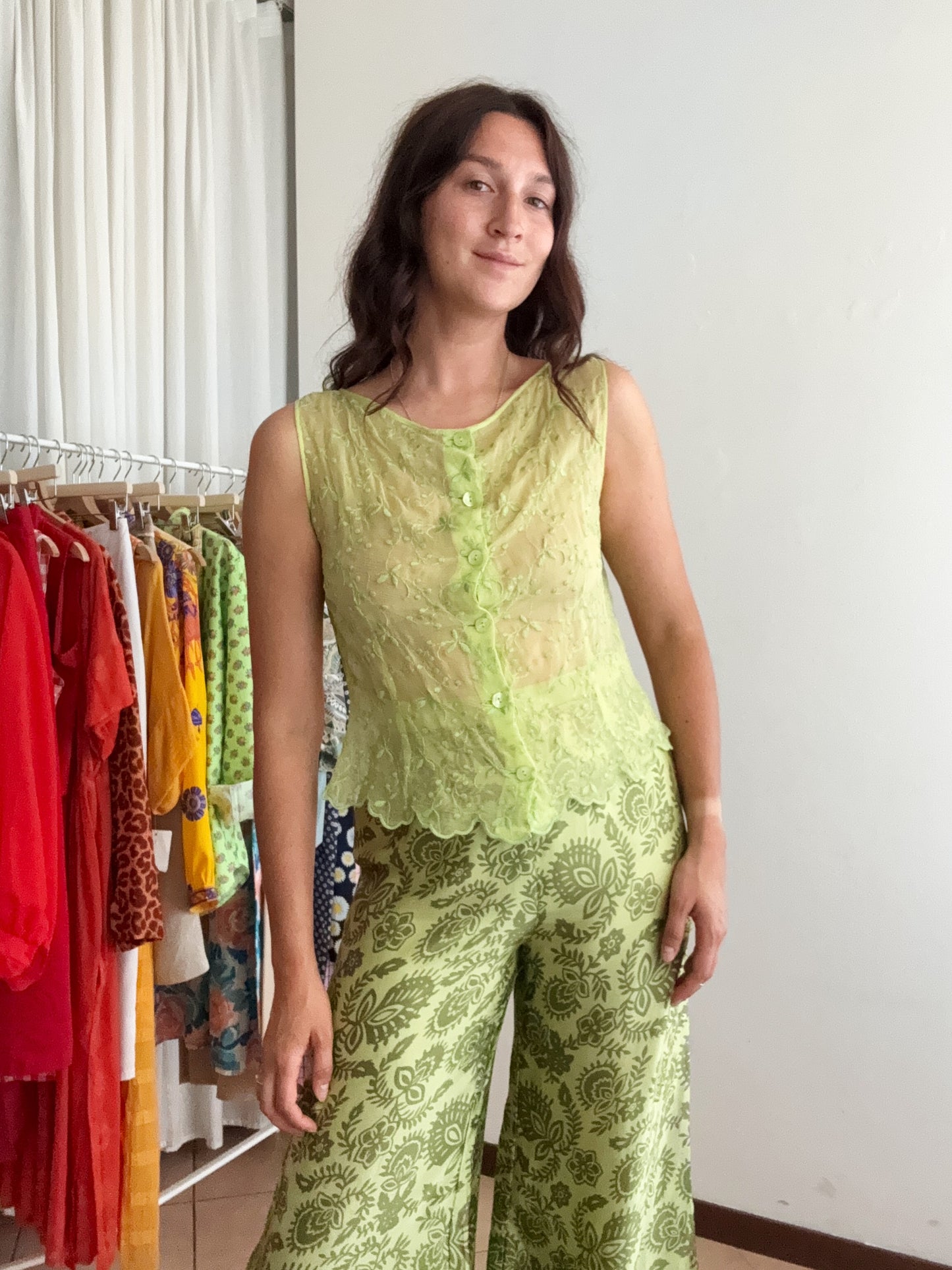 Top in seta verde S