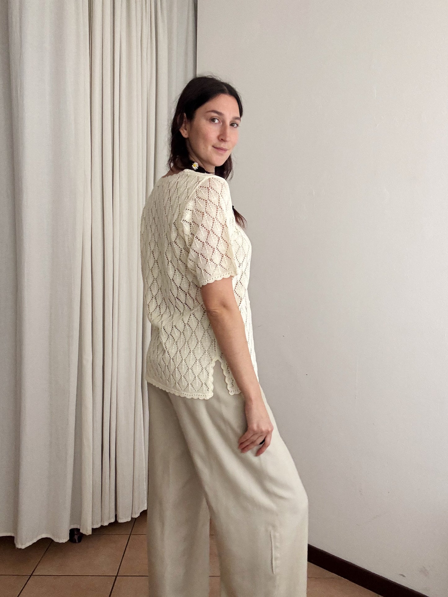 Maglietta traforata beige M