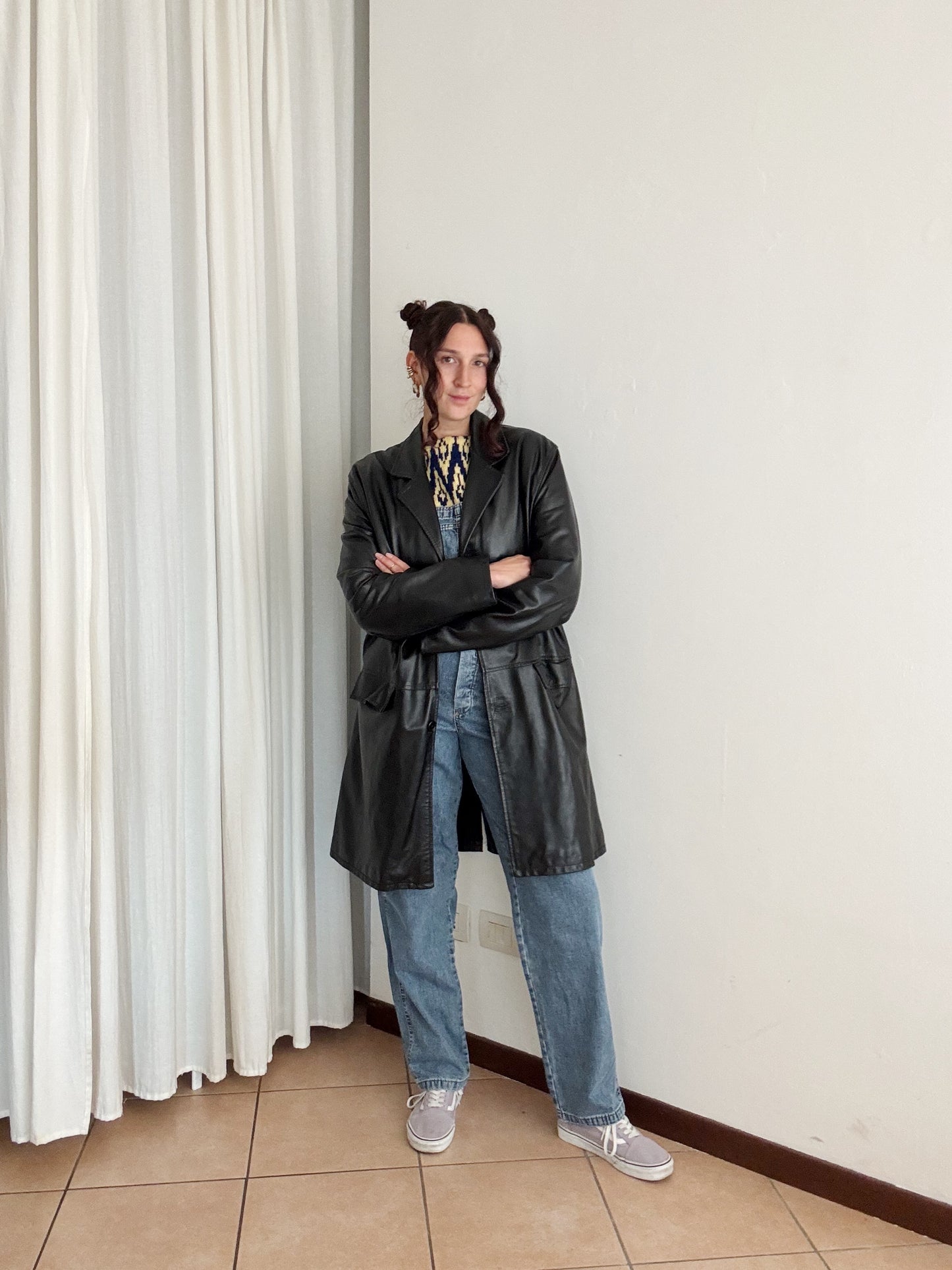 Giacca in pelle nera unisex M