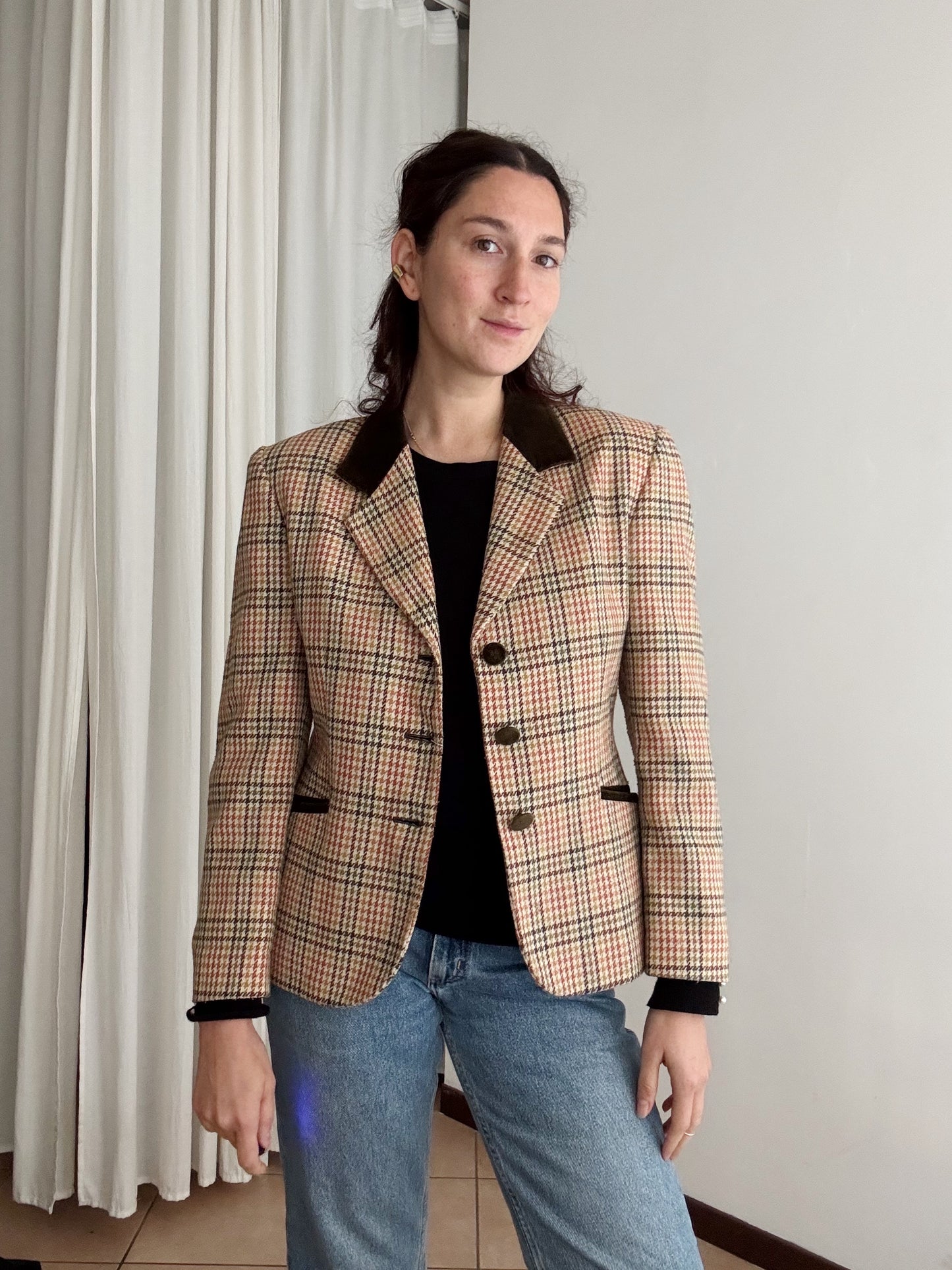 Blazer pied de poule colletto velluto marrone 44