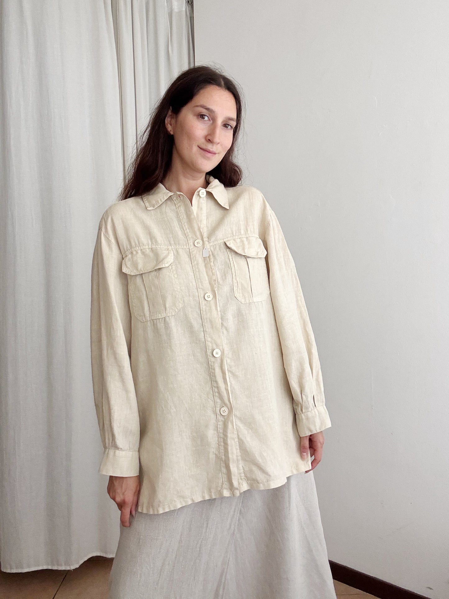 Camicia in lino beige M