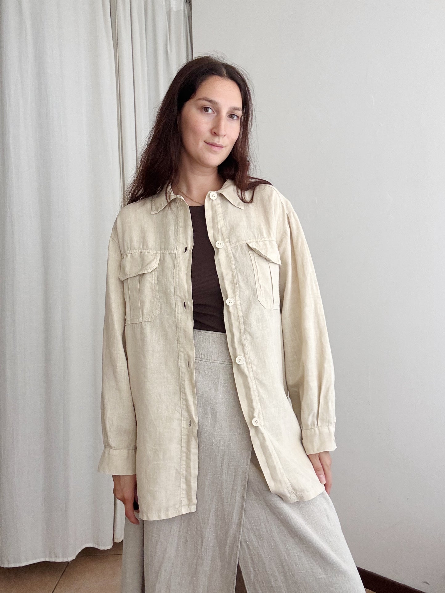 Camicia in lino beige M