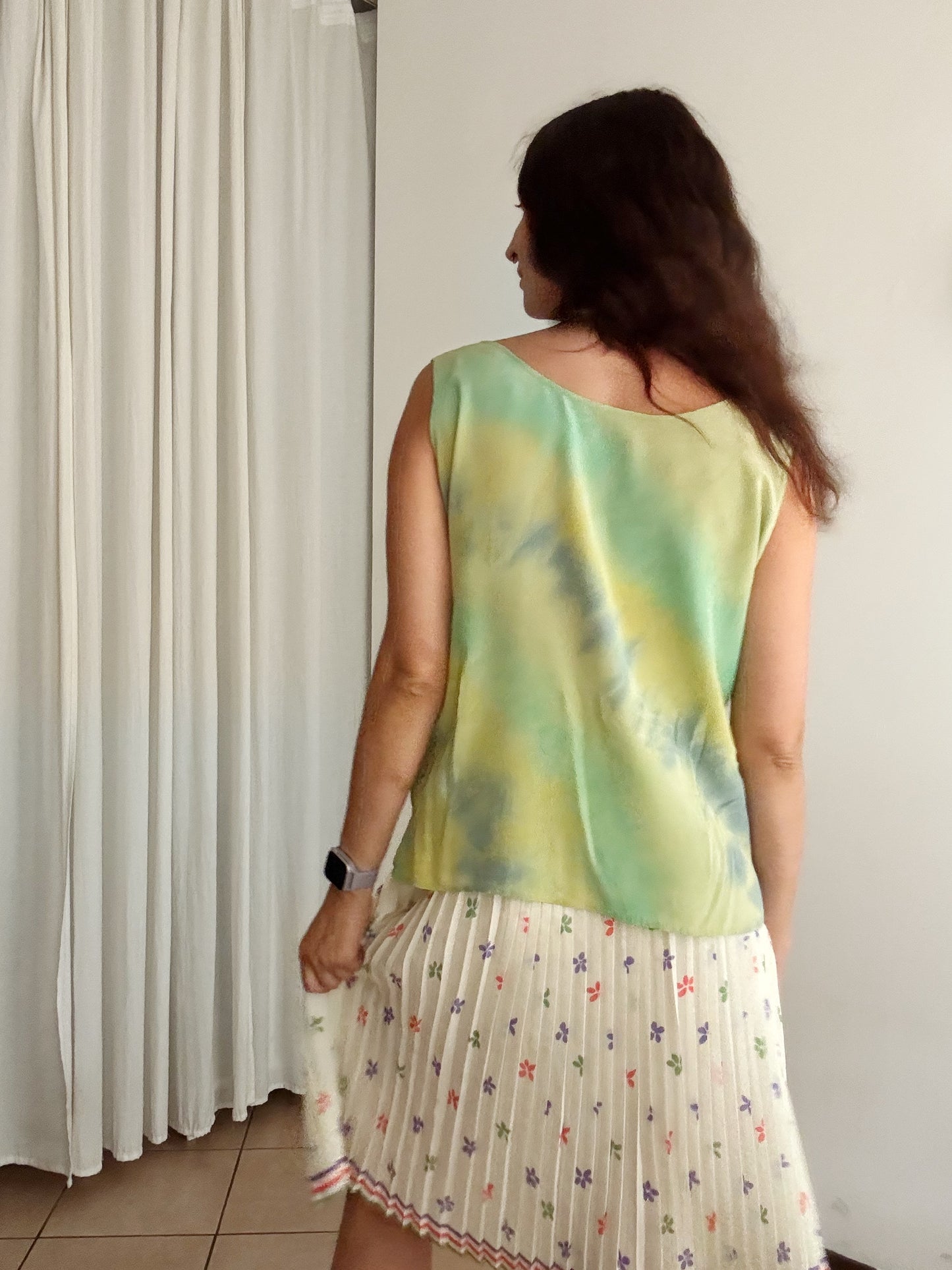 Top in seta verde tiedye L