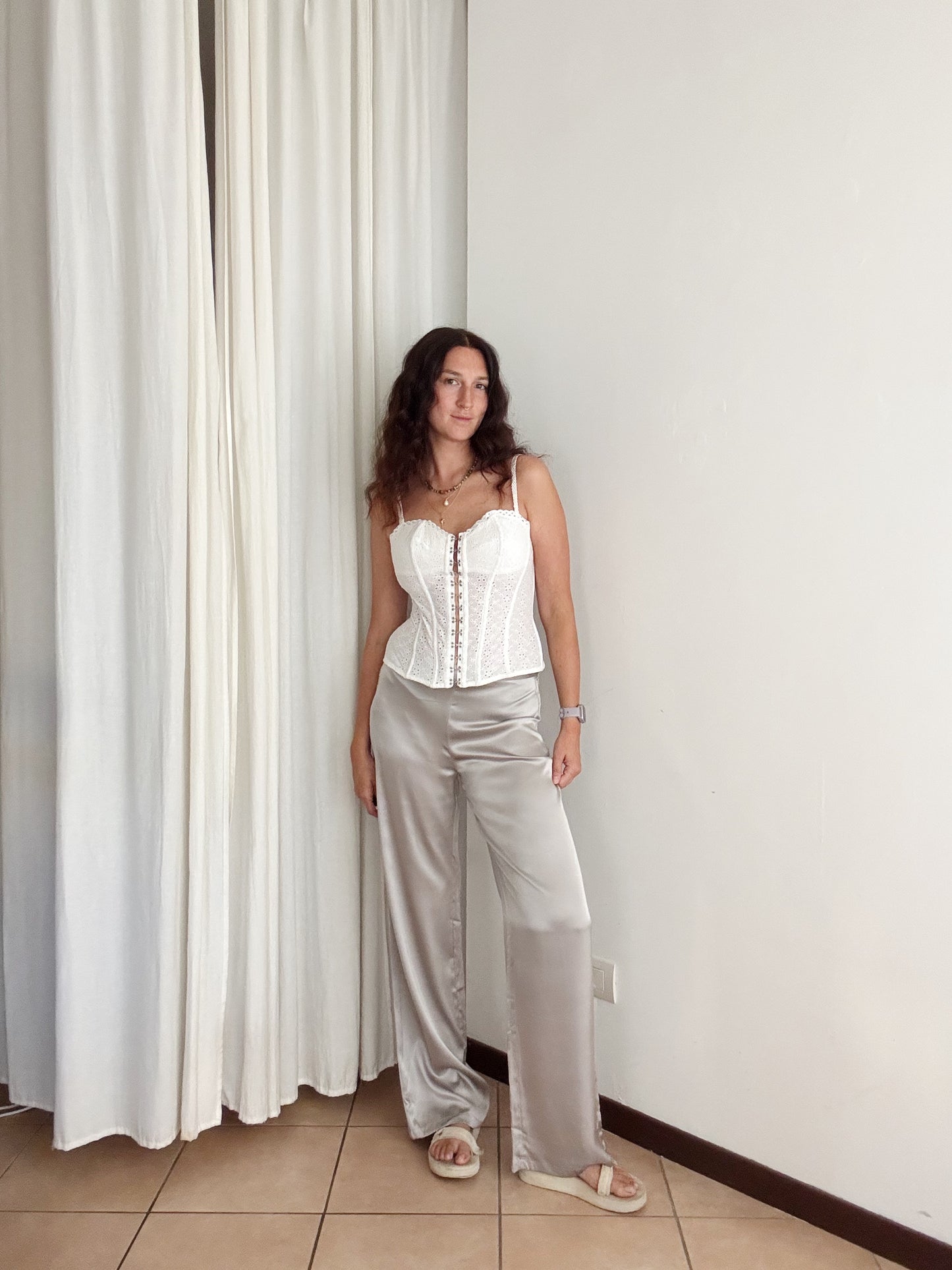 Pantaloni seta argento 48