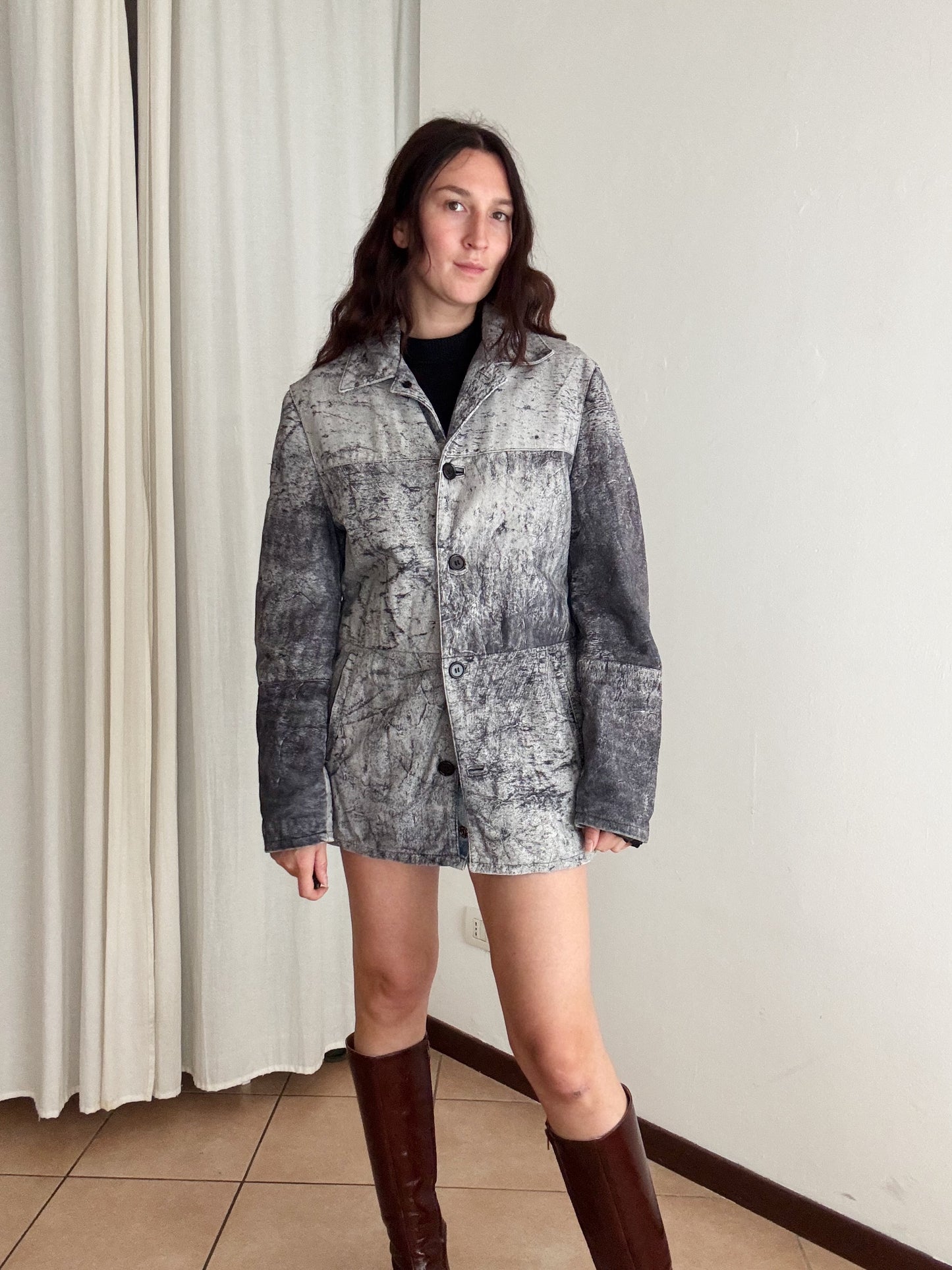 Giacca in pelle grigia unisex L