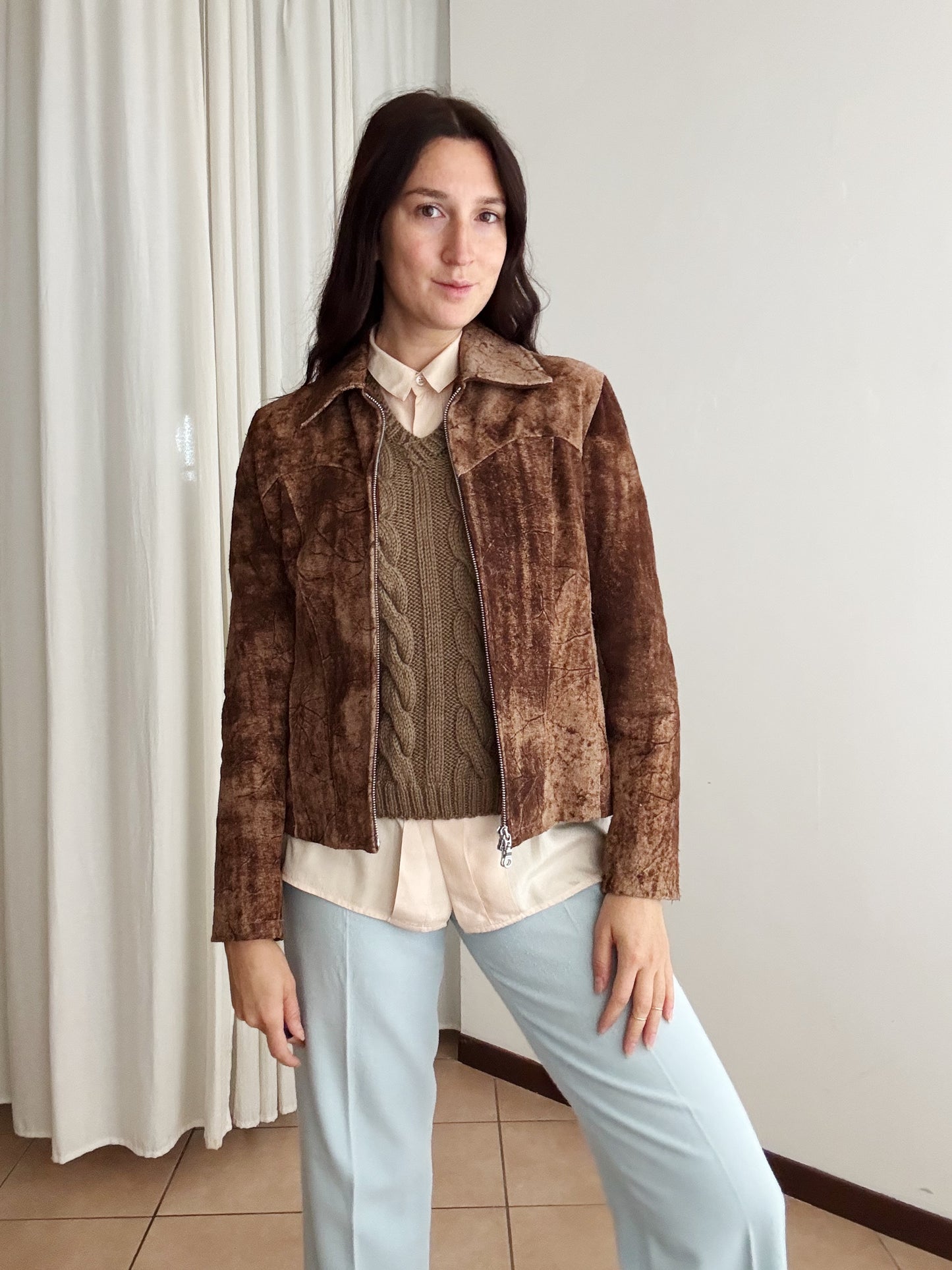 Giacca in pelle marrone 42