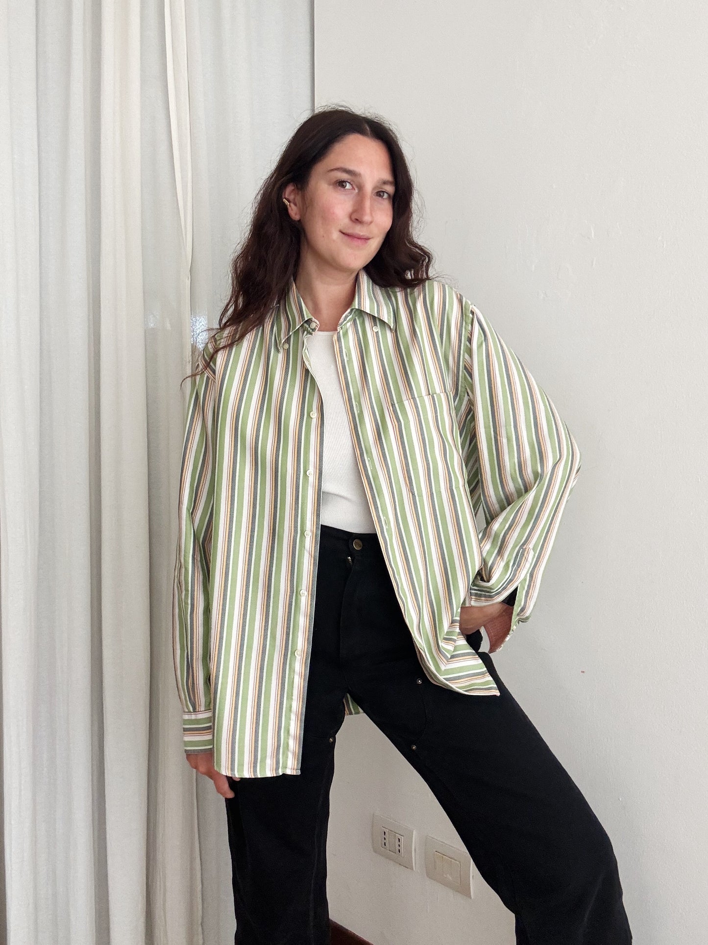 Camicia uomo a righe verdi 42