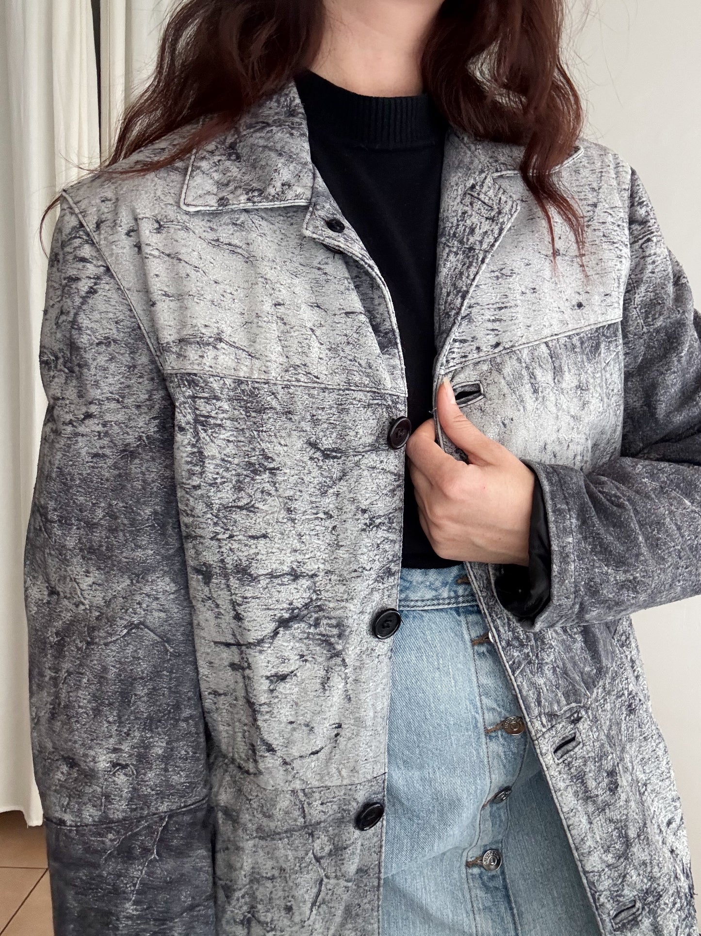 Giacca in pelle grigia unisex L