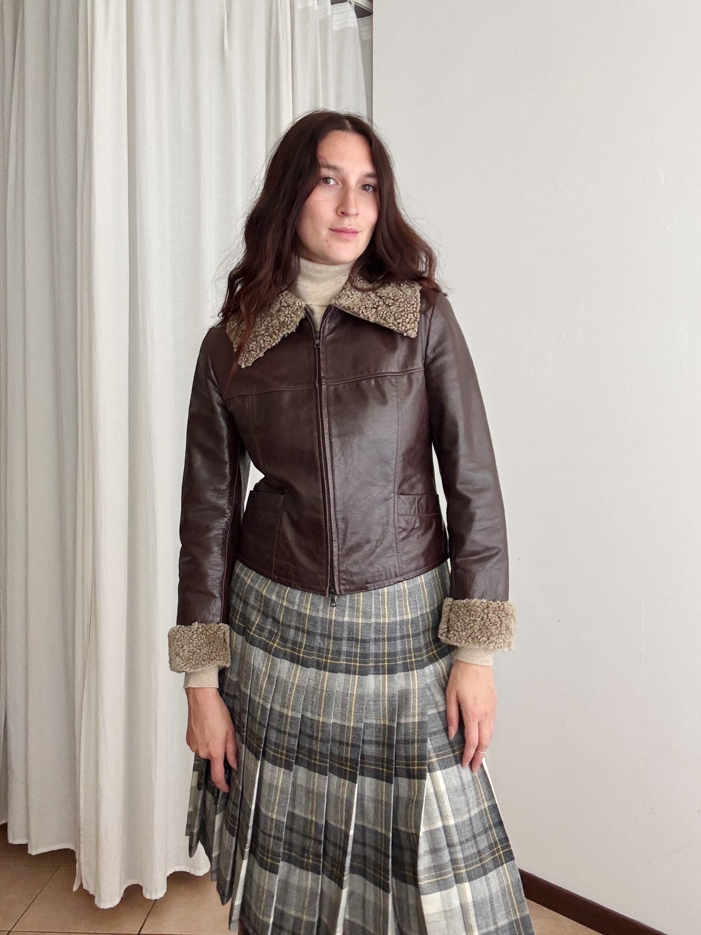 Giacca in pelle marrone 42