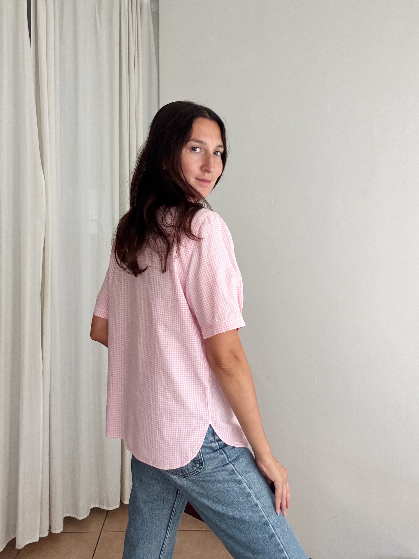 Camicia a quadretti rosa L
