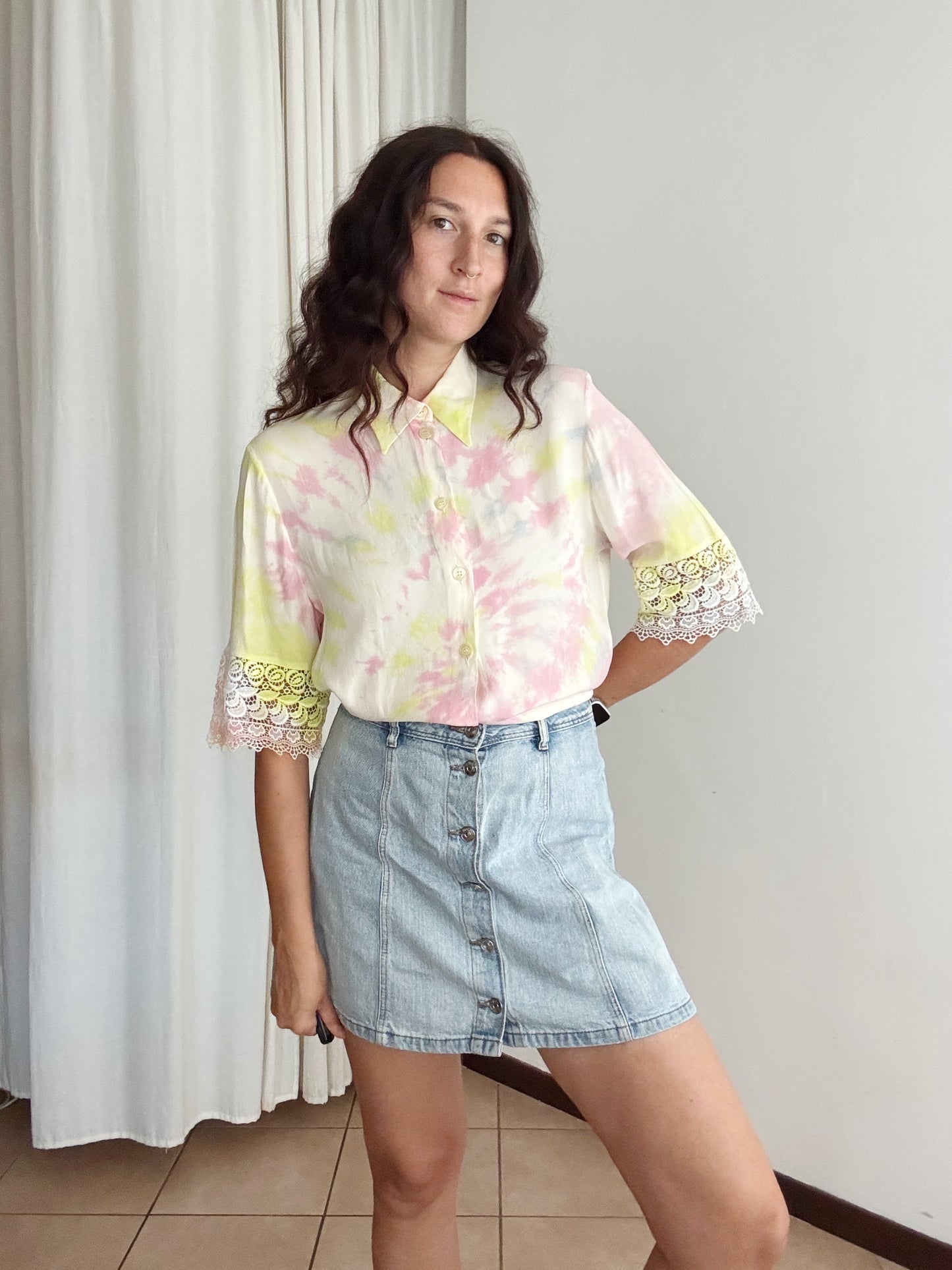 Camicia in seta tie dye con pizzo M