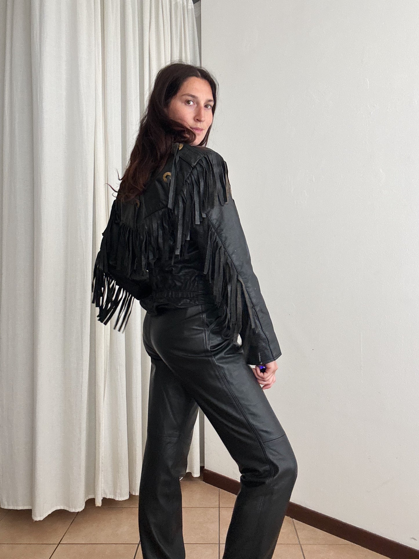 Giacca in pelle frange S