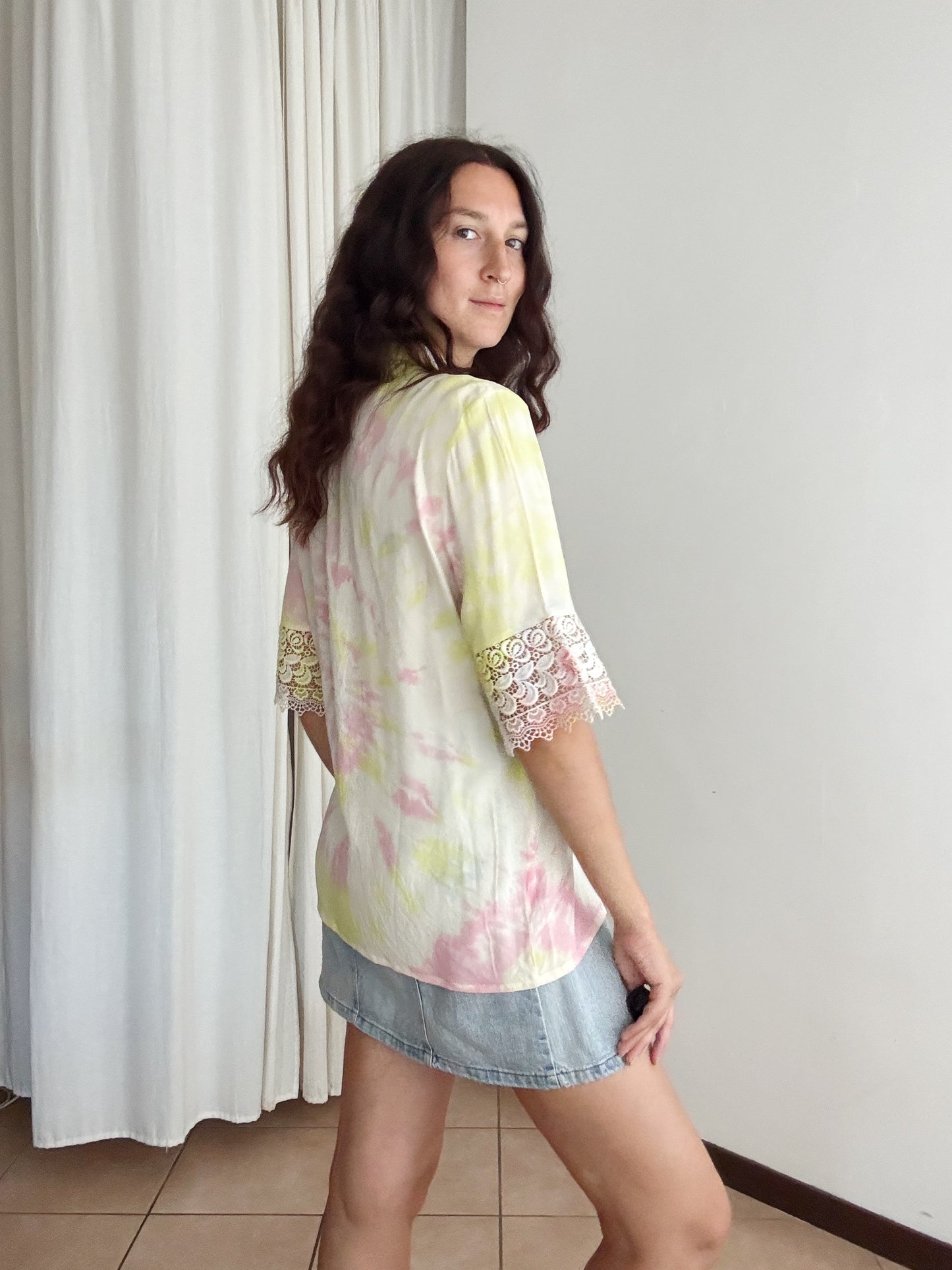 Camicia in seta tie dye con pizzo M