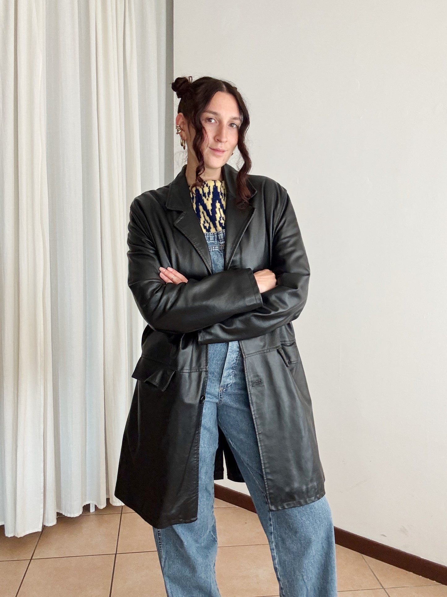 Giacca in pelle nera unisex M