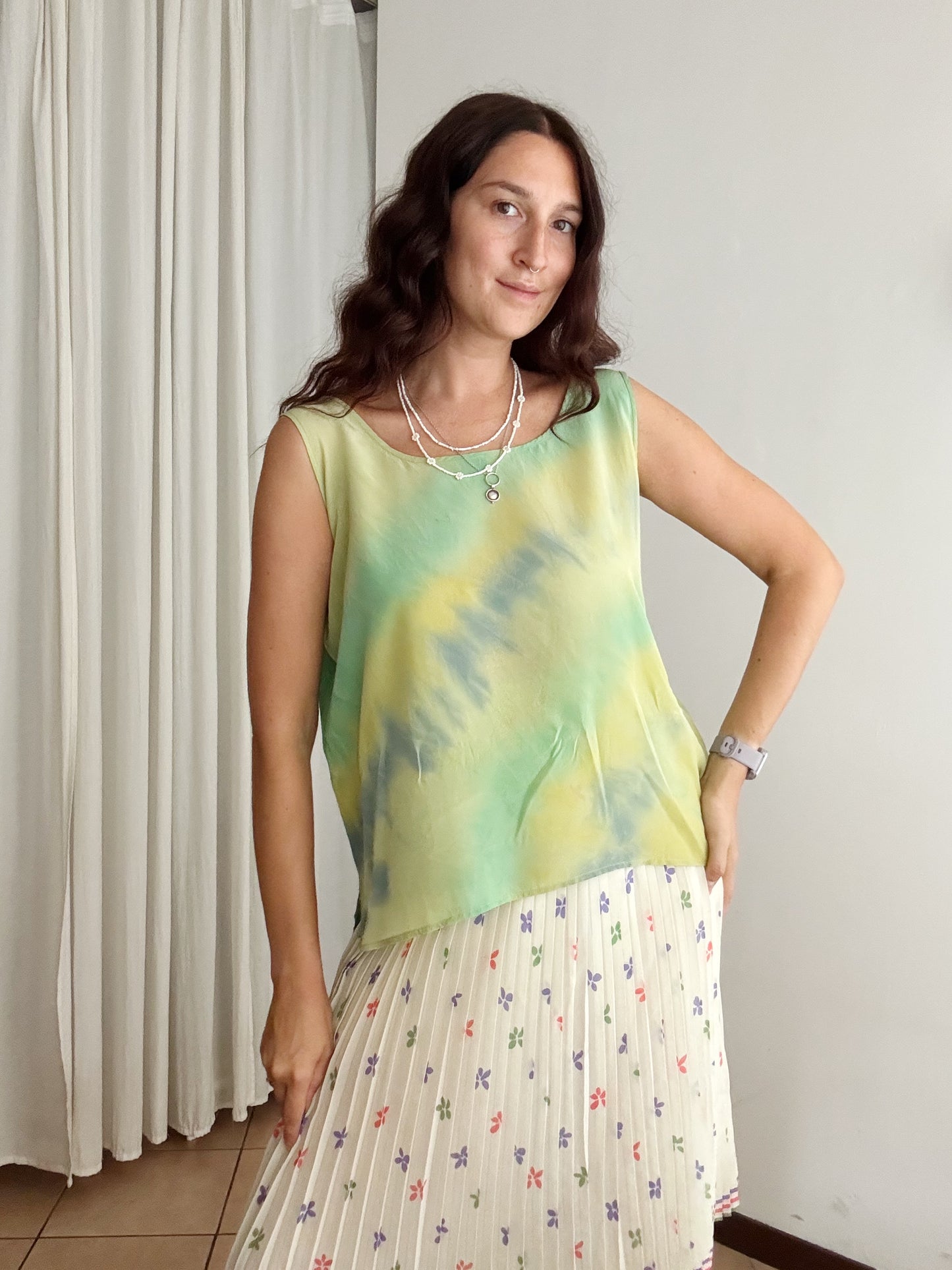 Top in seta verde tiedye L