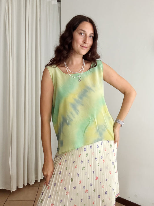 Top in seta verde tiedye L