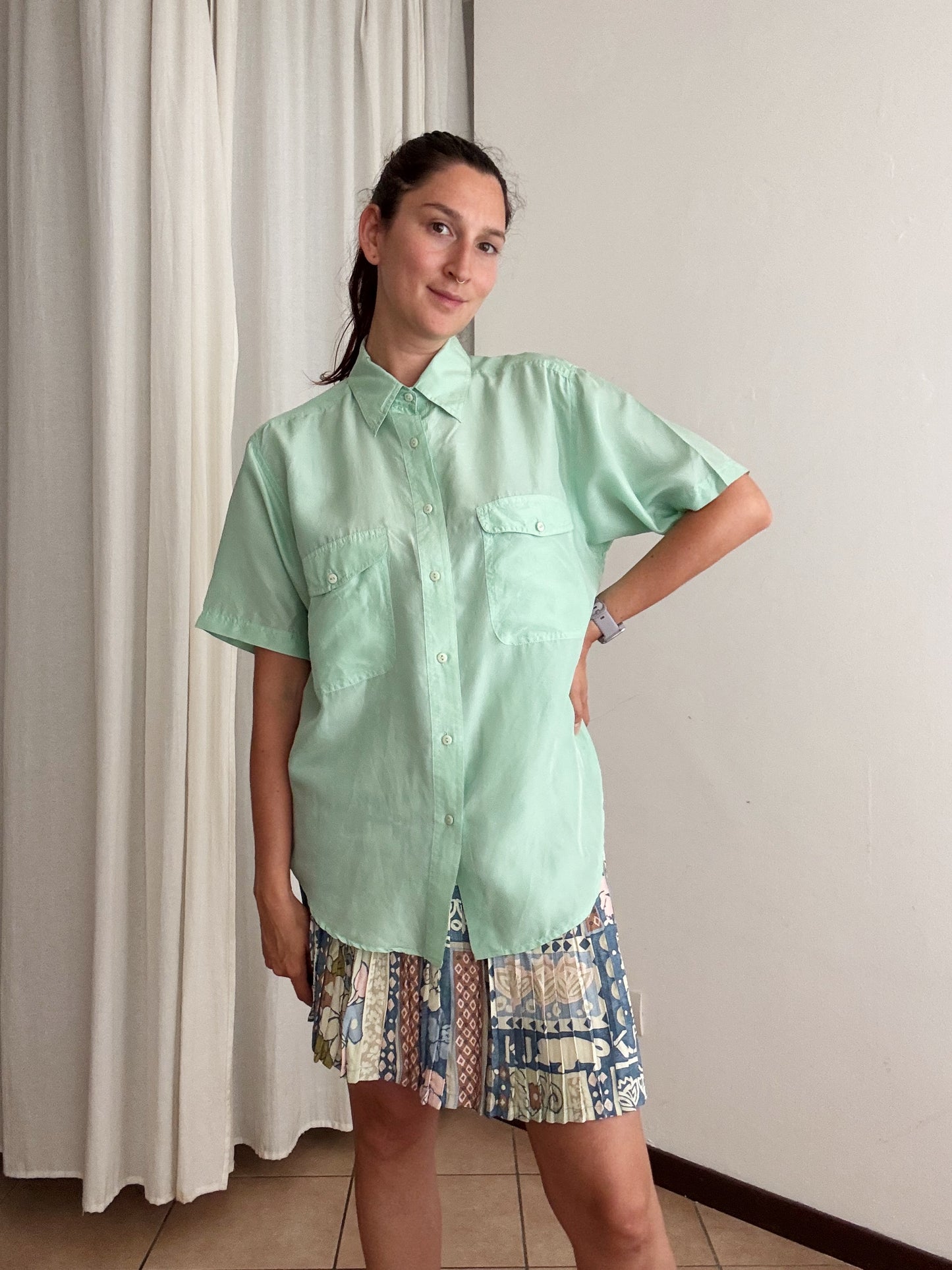 Camicia seta menta M