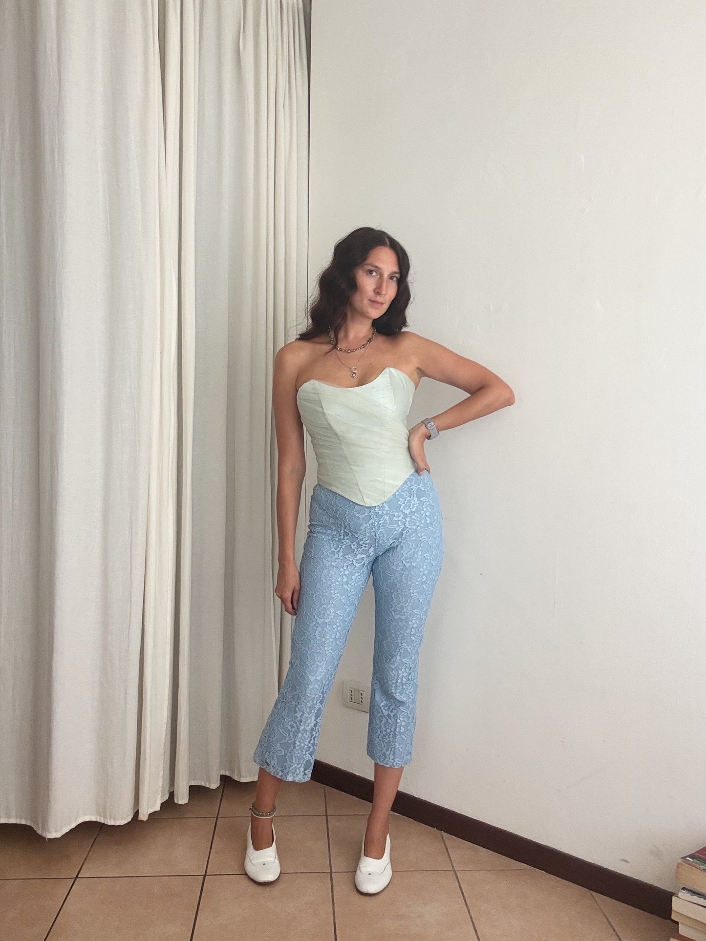Pantaloni pizzo azzuro 42