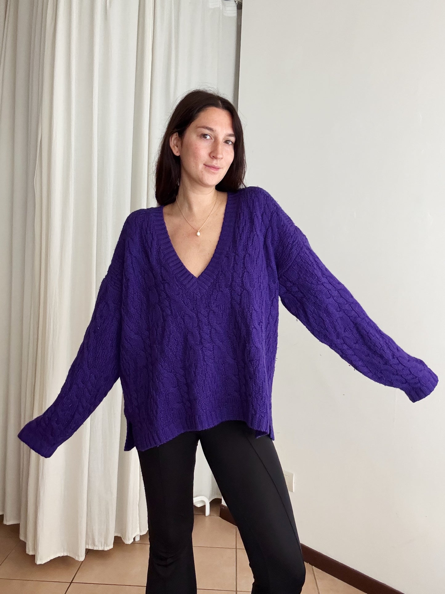 Maglione lana viola XL