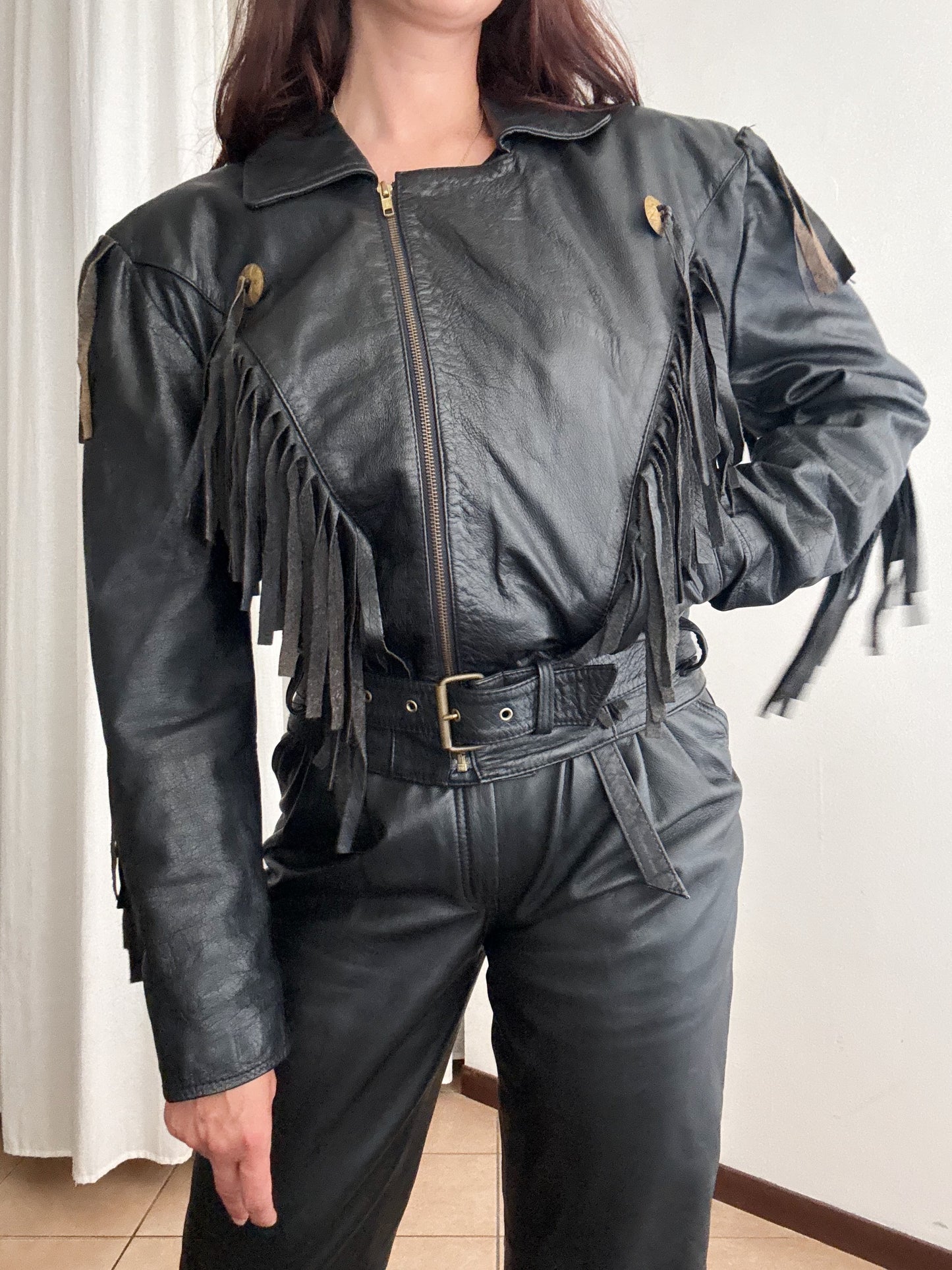 Giacca in pelle frange S