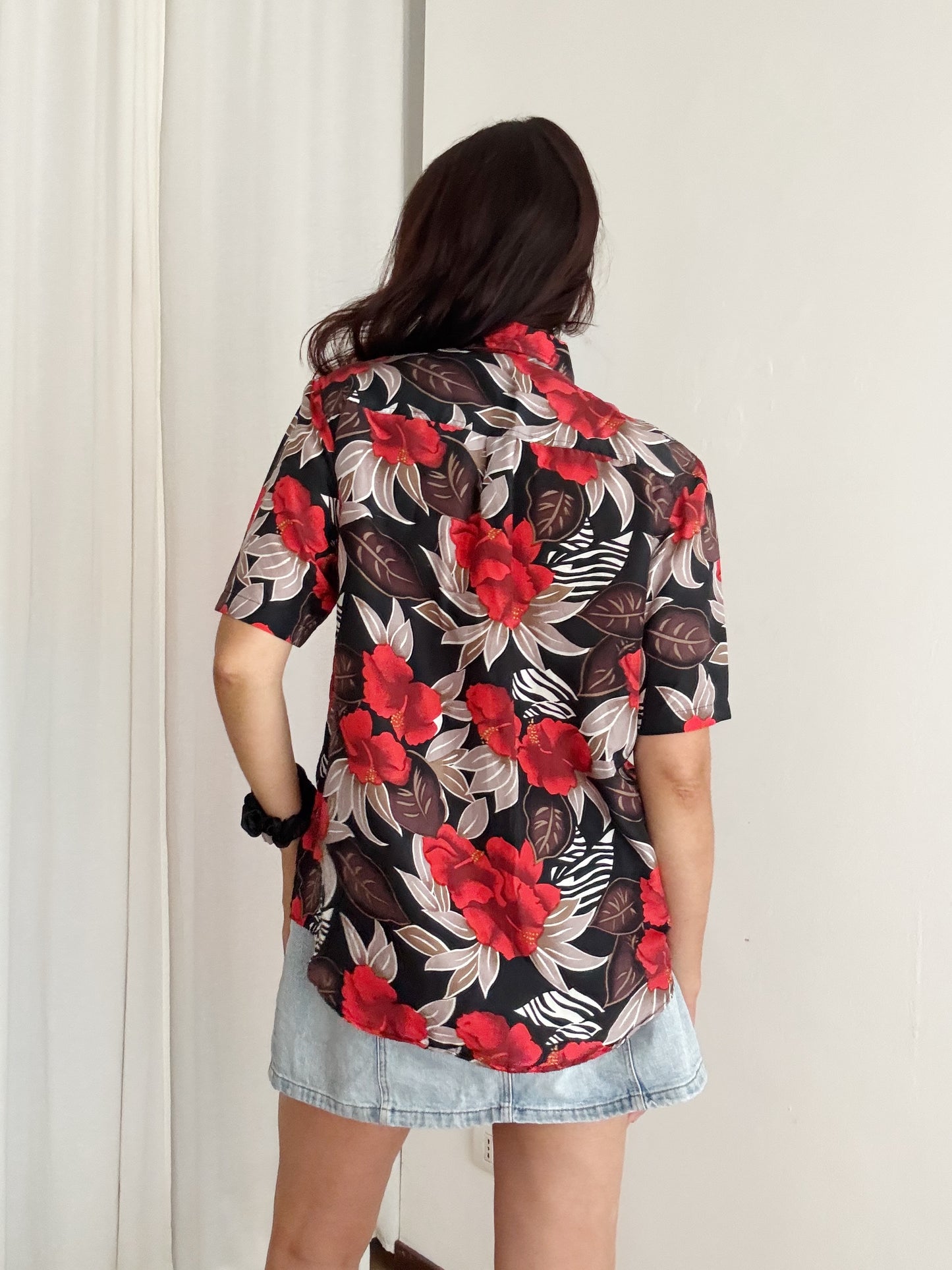 Camicia seta nera rossa 40