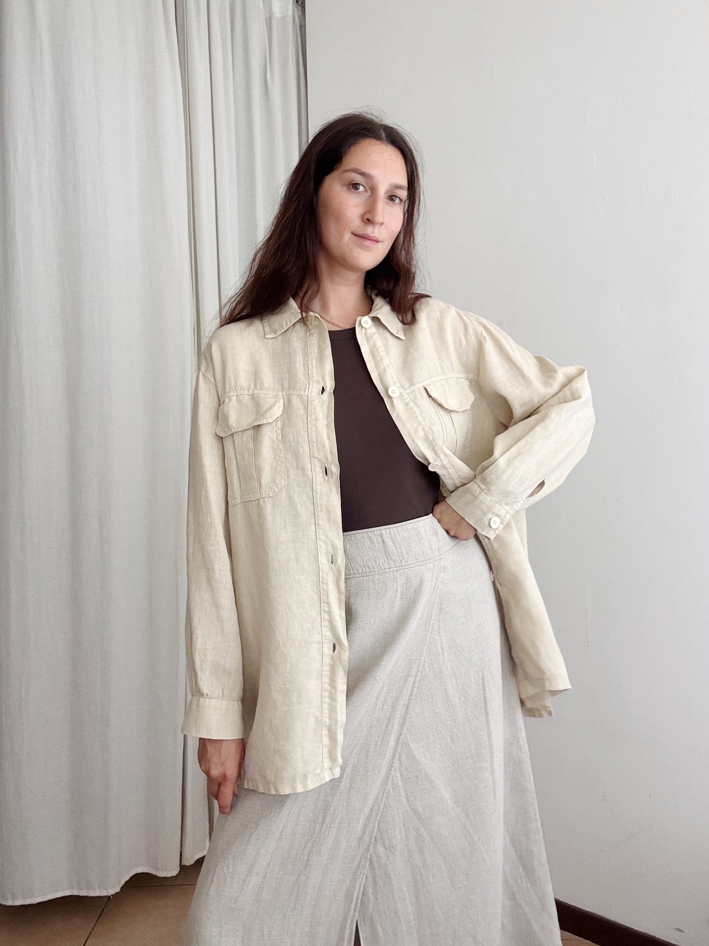 Camicia in lino beige M