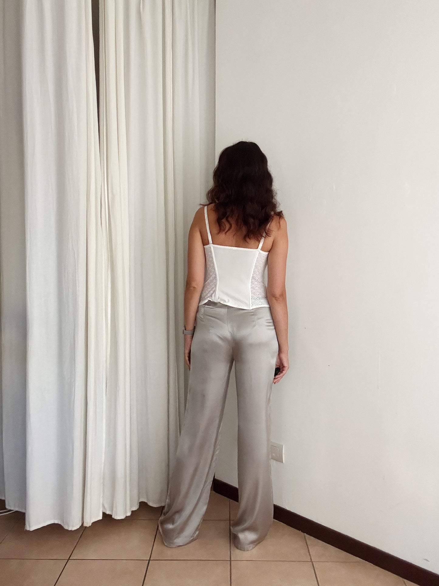 Pantaloni seta argento 48