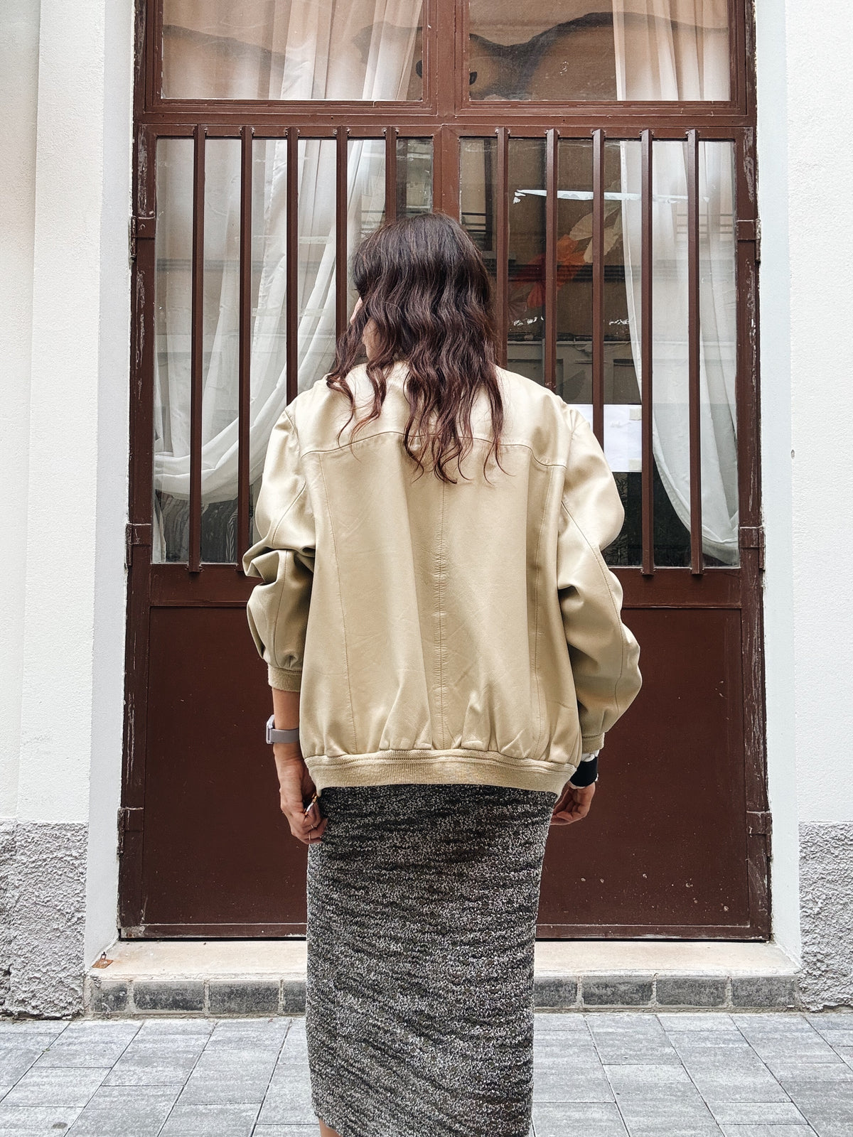 Bomber pelle beige 52