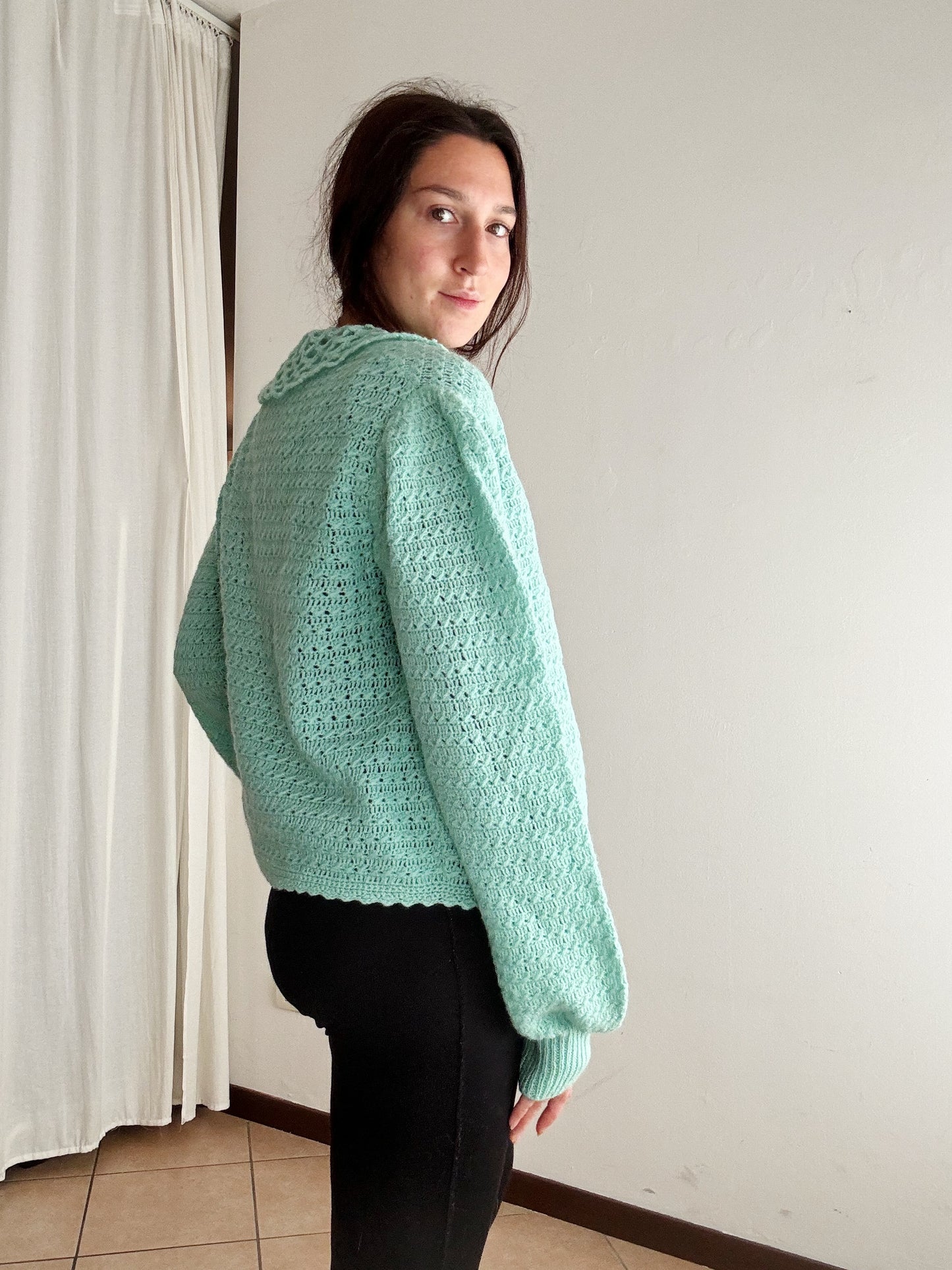 Cardigan verde acqua L