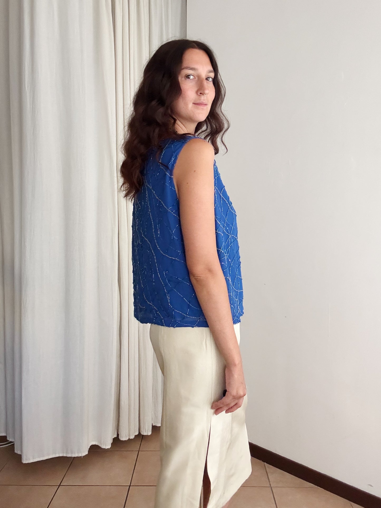 Top in seta ricamato M/L