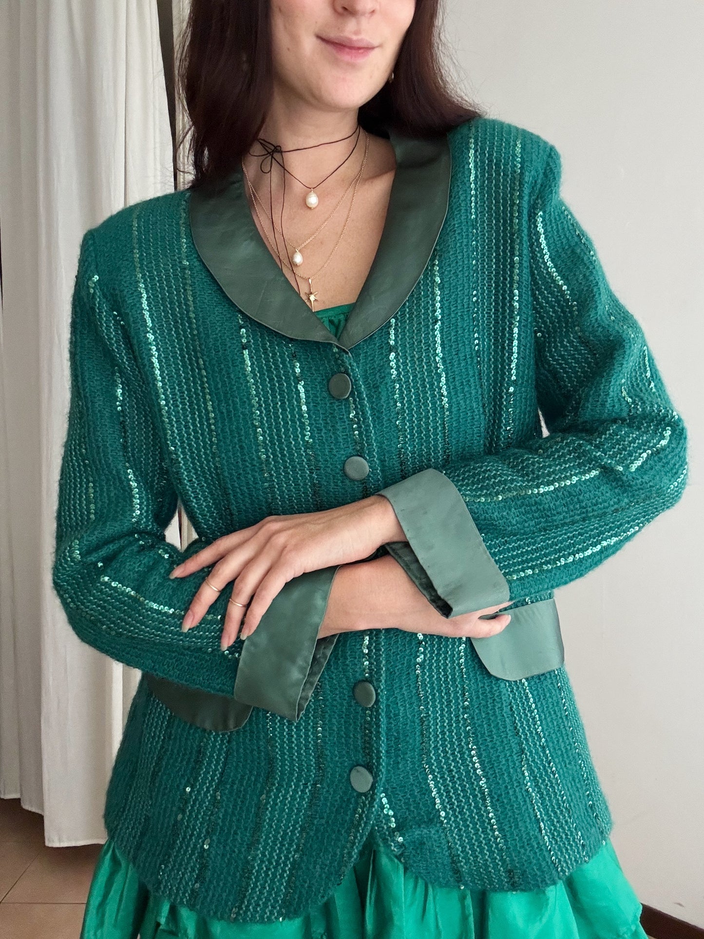 Cardigan blazer verde L