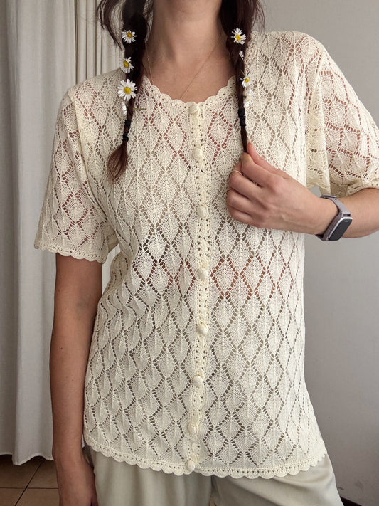 Maglietta traforata beige M