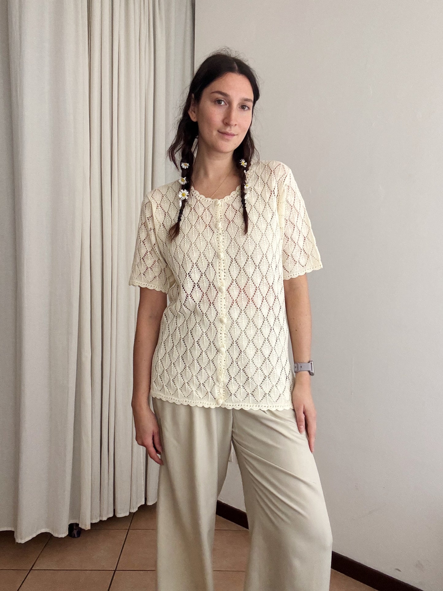 Maglietta traforata beige M