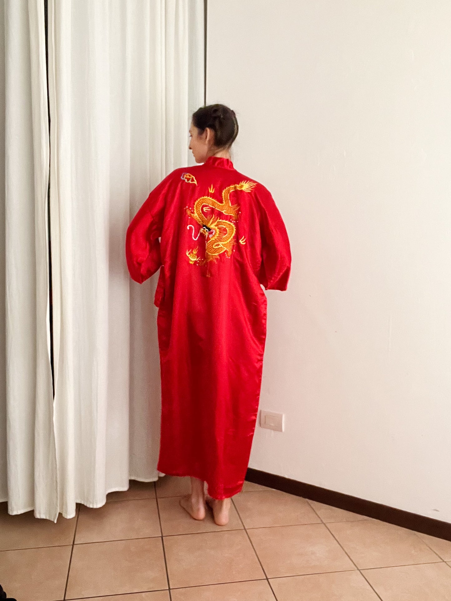 Kimono nuovo seta cinese rosso L
