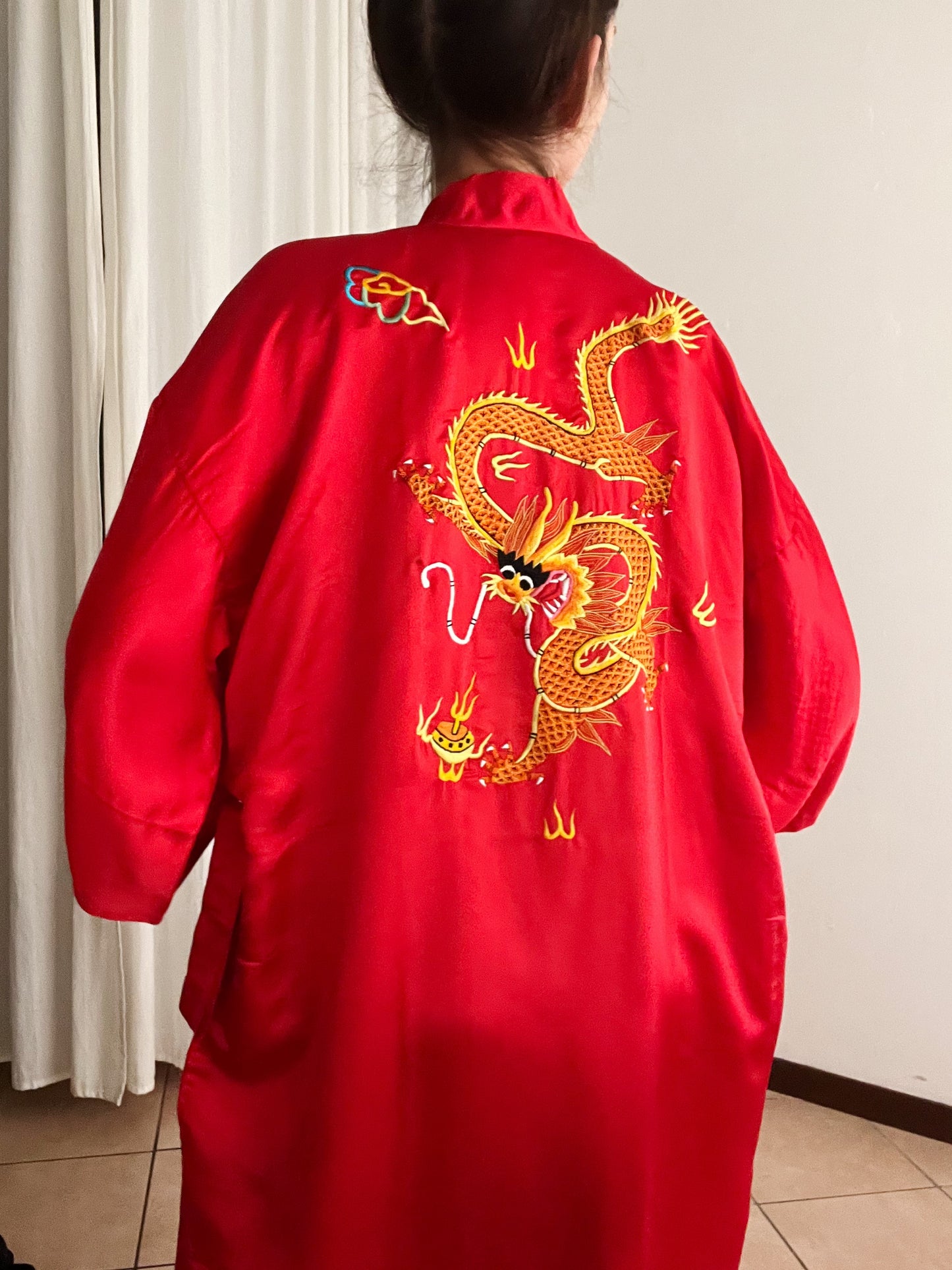Kimono nuovo seta cinese rosso L