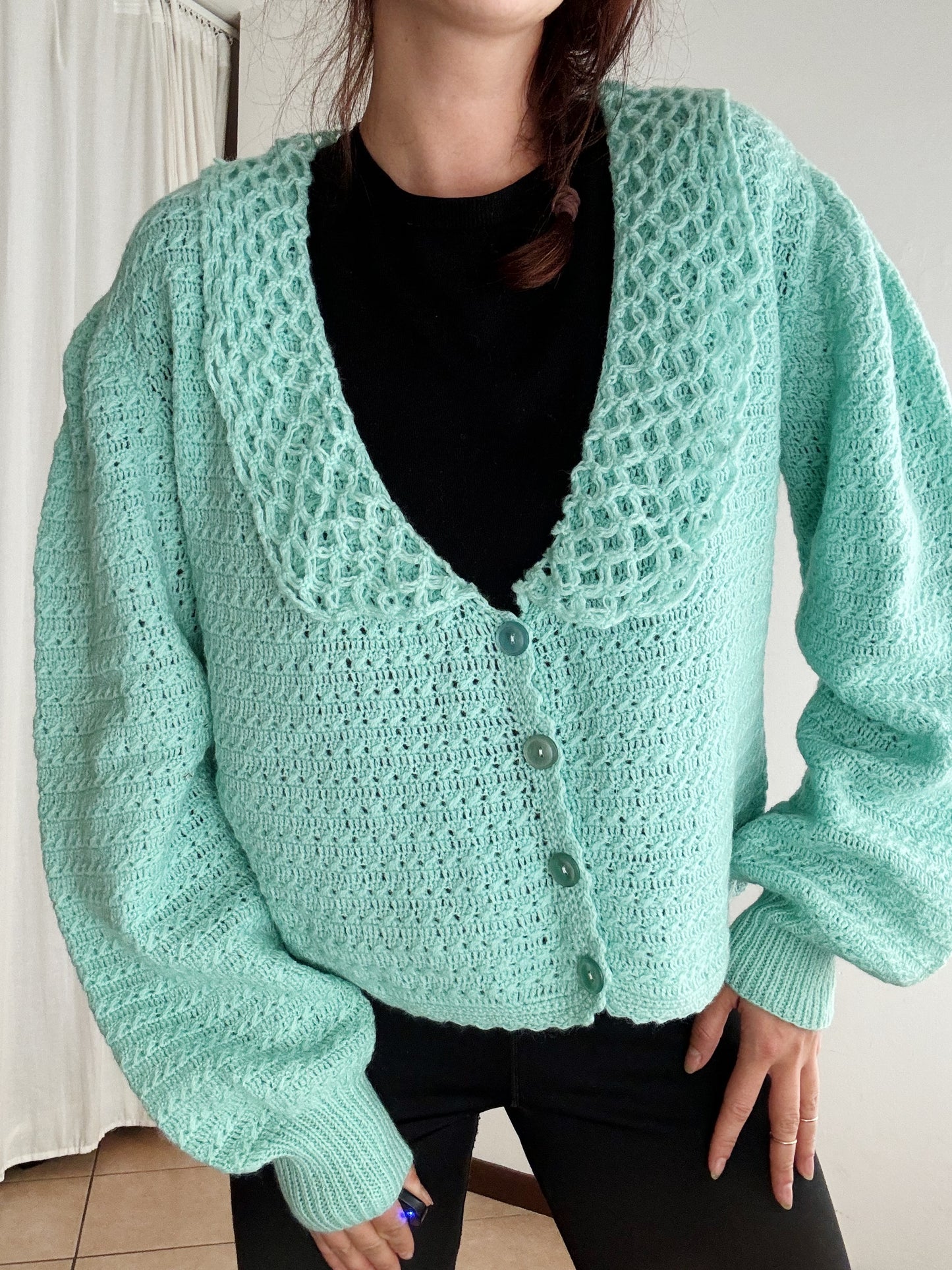 Cardigan verde acqua L